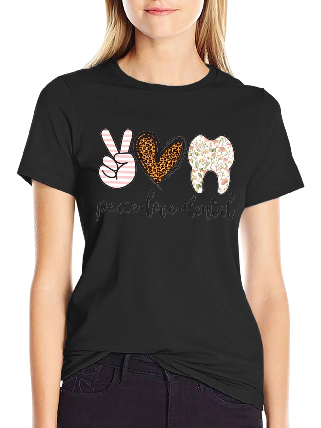 Peace Love Dental T-Shirt - Black Cotton Tee