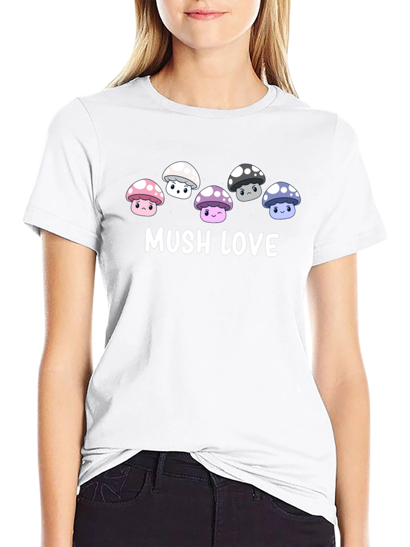 Mushroom Love Graphic Tee - Cute Cartoon Fungi T-Shirt