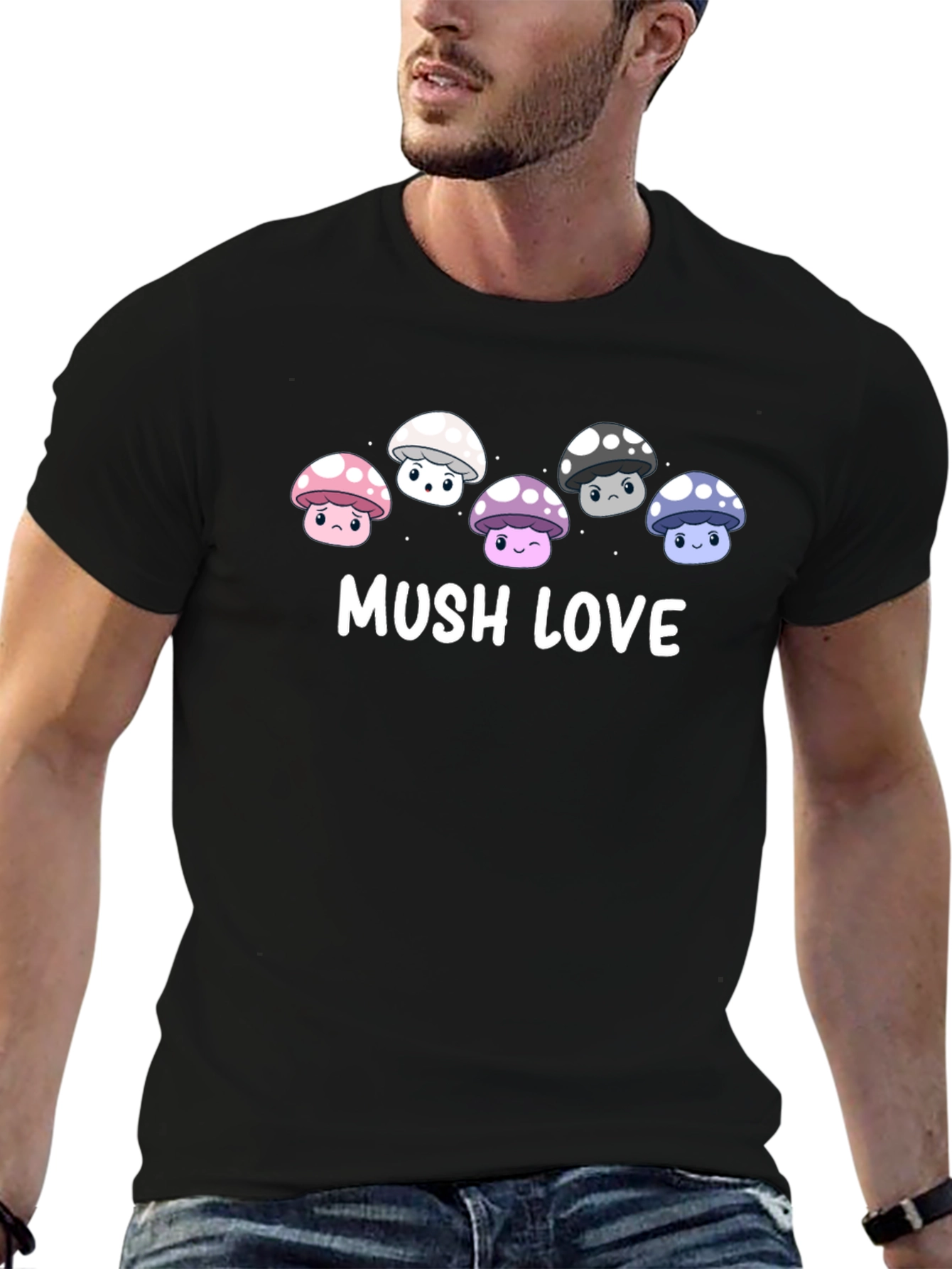 Mushroom Love Graphic Tee - Cute Cartoon Fungi T-Shirt