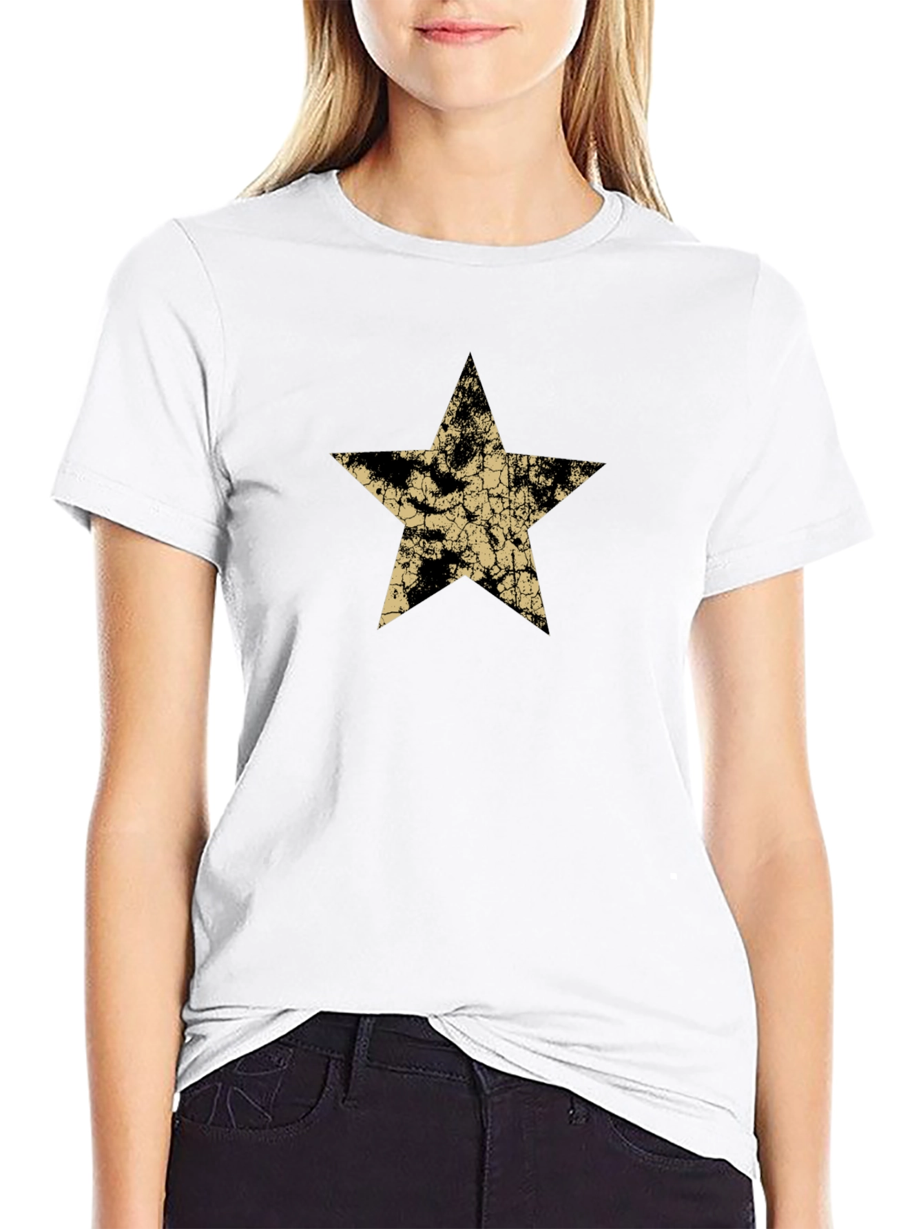 Distressed Star Graphic Black Tee