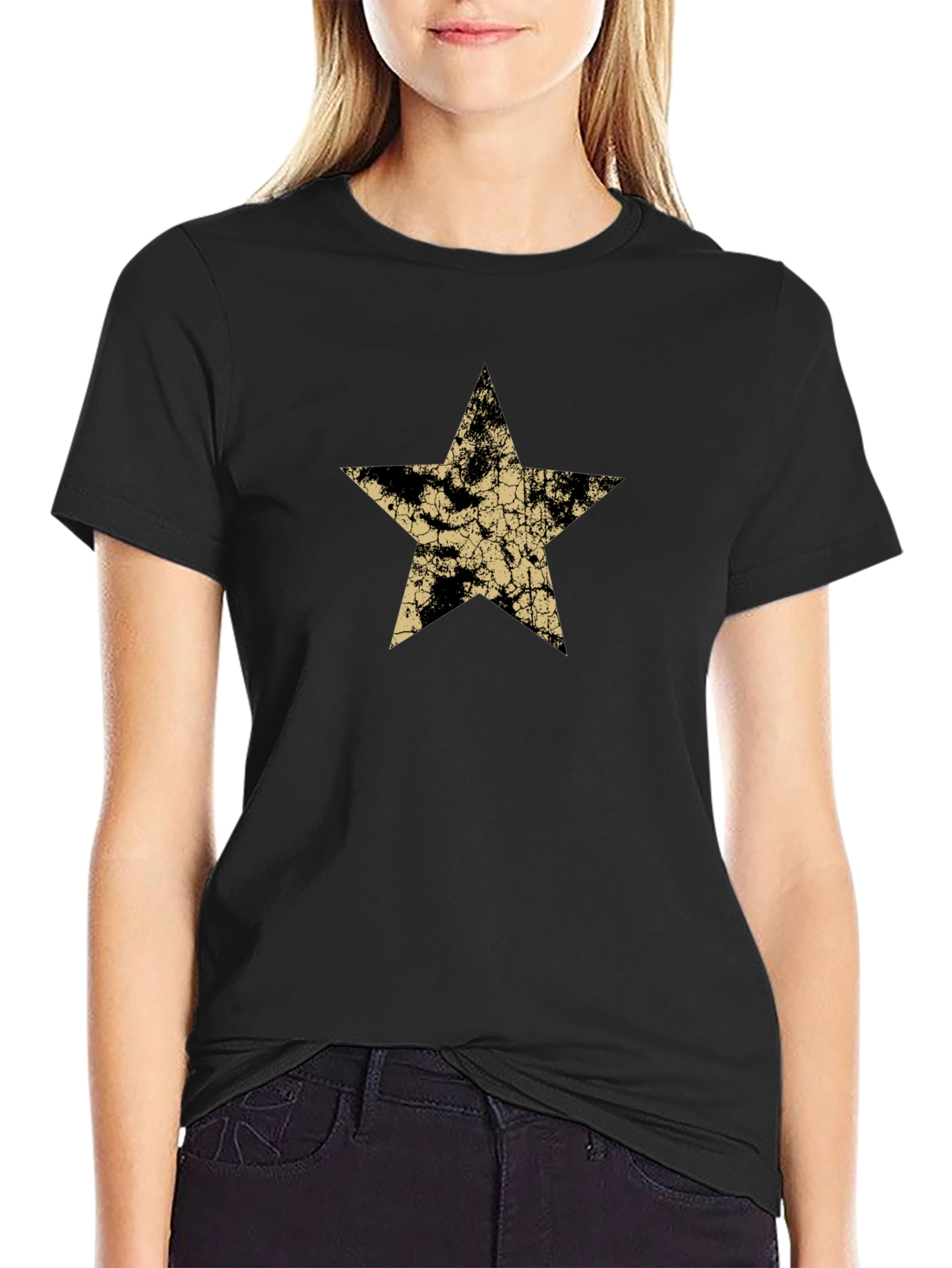 Distressed Star Graphic Black Tee