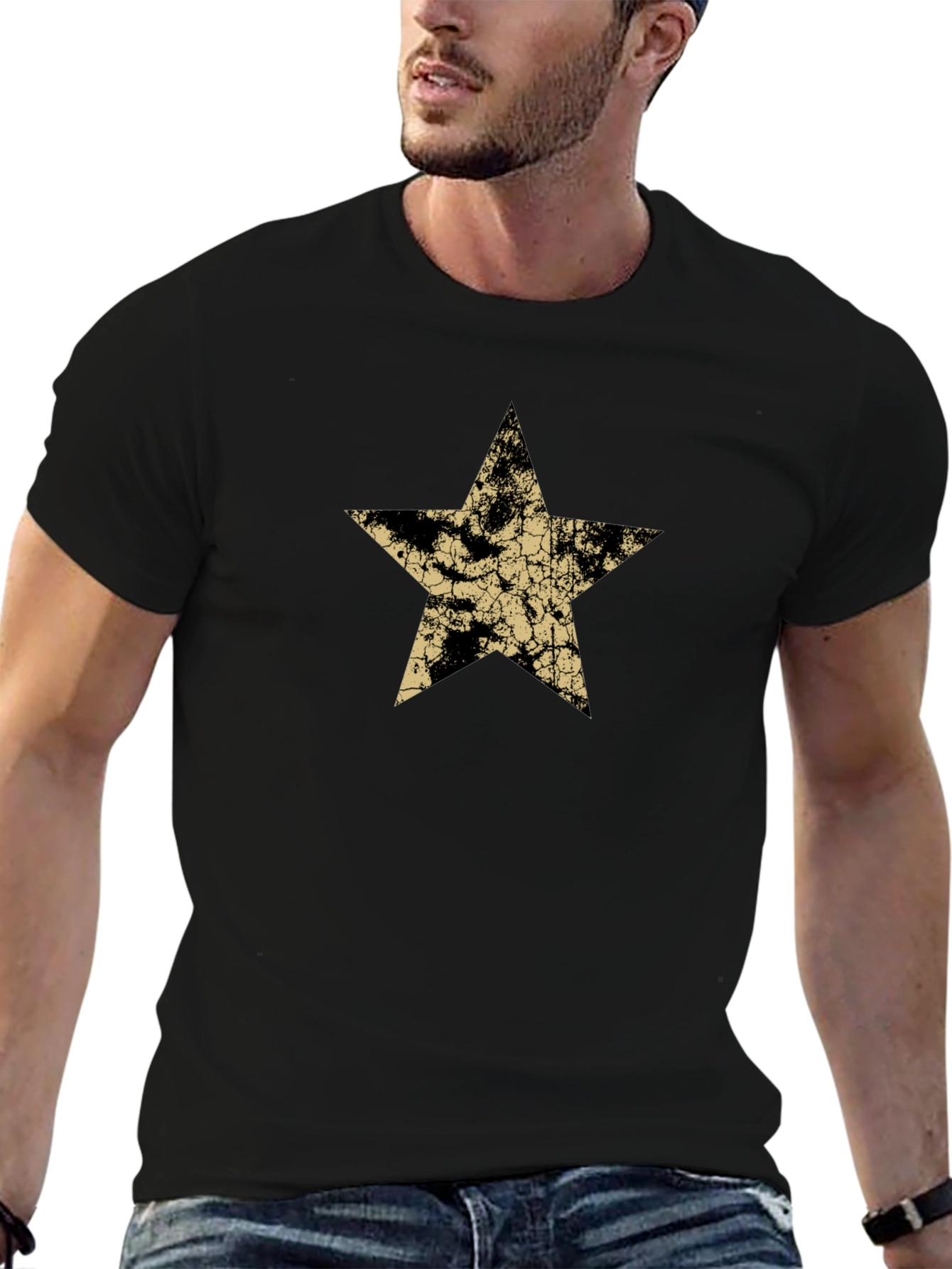 Distressed Star Graphic Black Tee