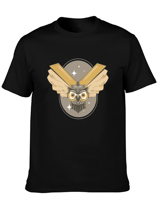 Owl Graphic Print Black T-Shirt