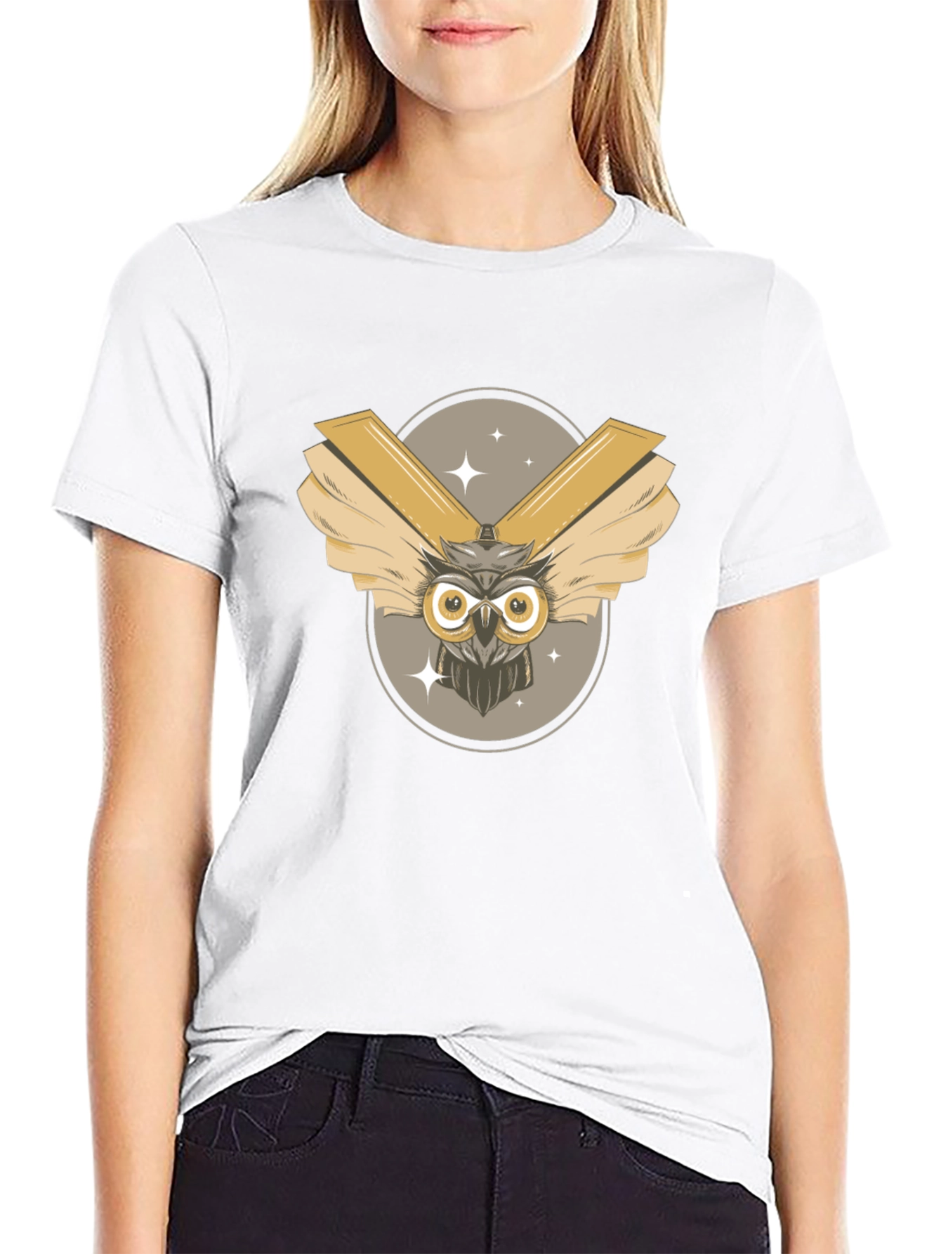 Owl Graphic Print Black T-Shirt