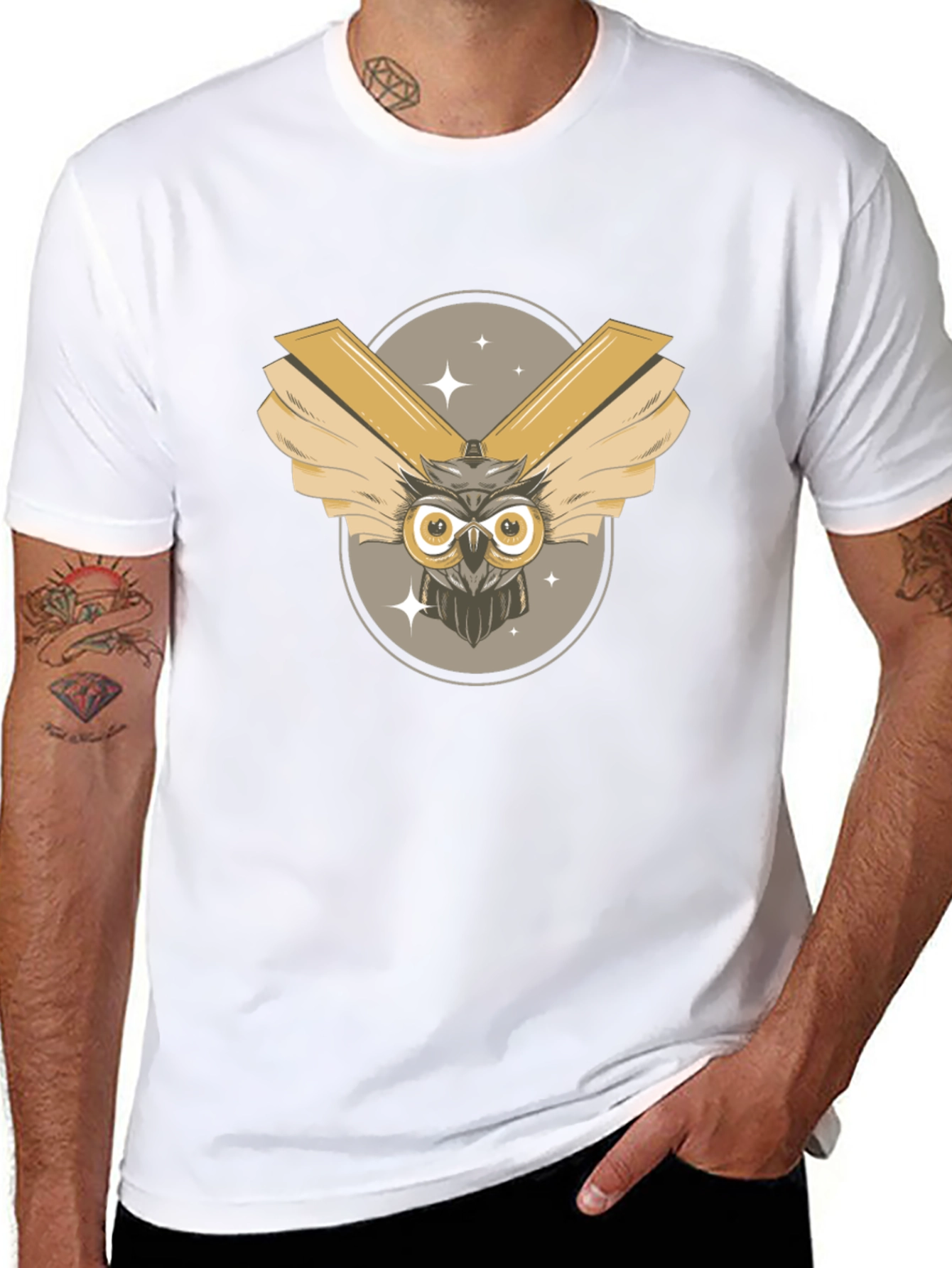 Owl Graphic Print Black T-Shirt