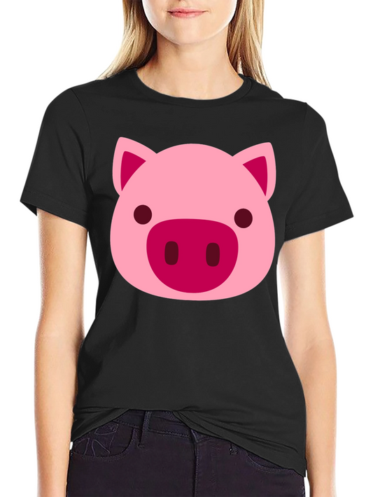 Cute Pig Face Graphic Black T-Shirt