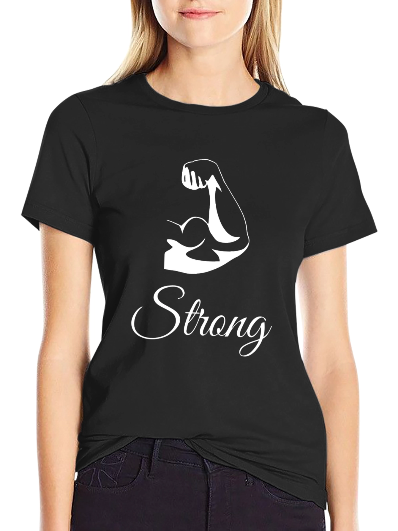 Strong Graphic Tee - Black Cotton Crew Neck