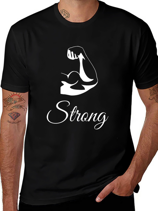 Strong Graphic Tee - Black Cotton Crew Neck