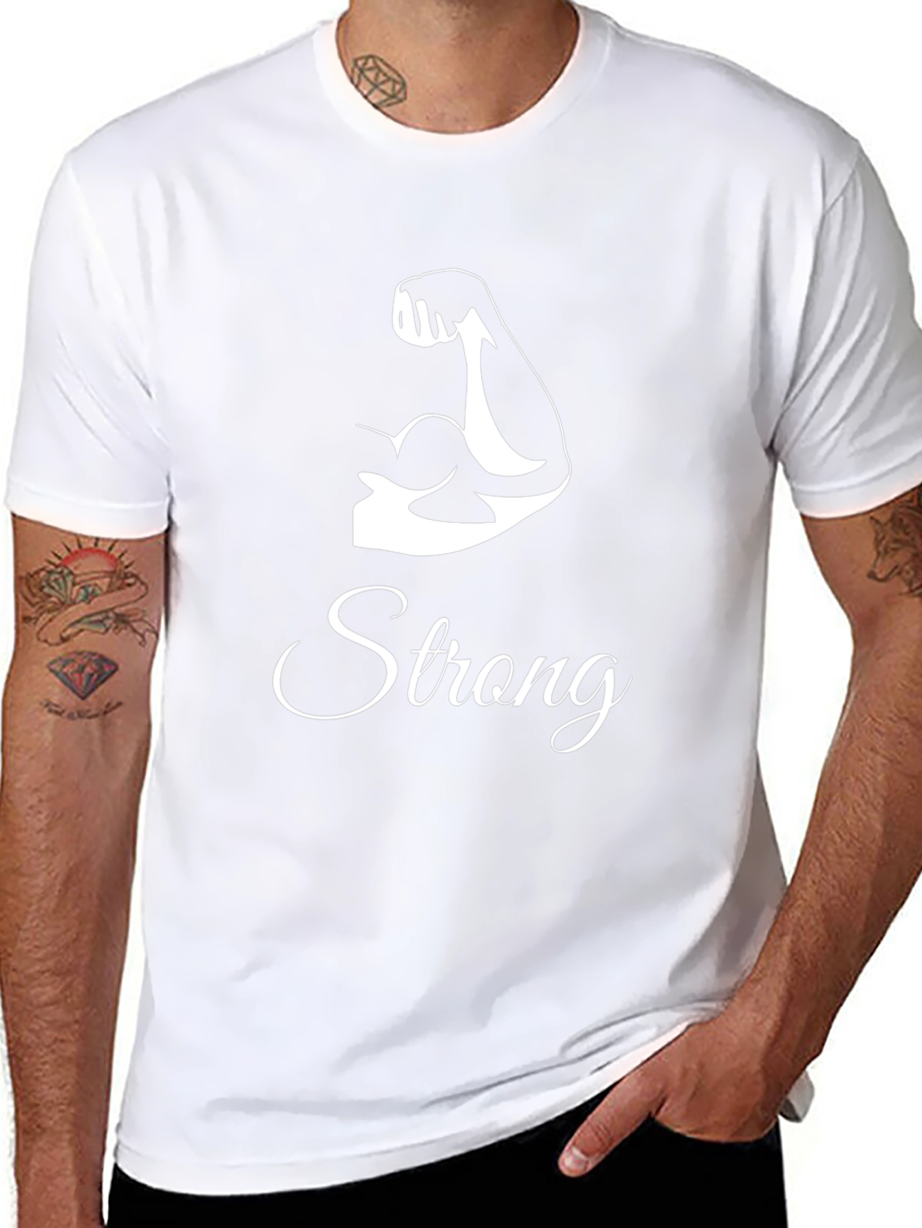 Strong Graphic Tee - Black Cotton Crew Neck