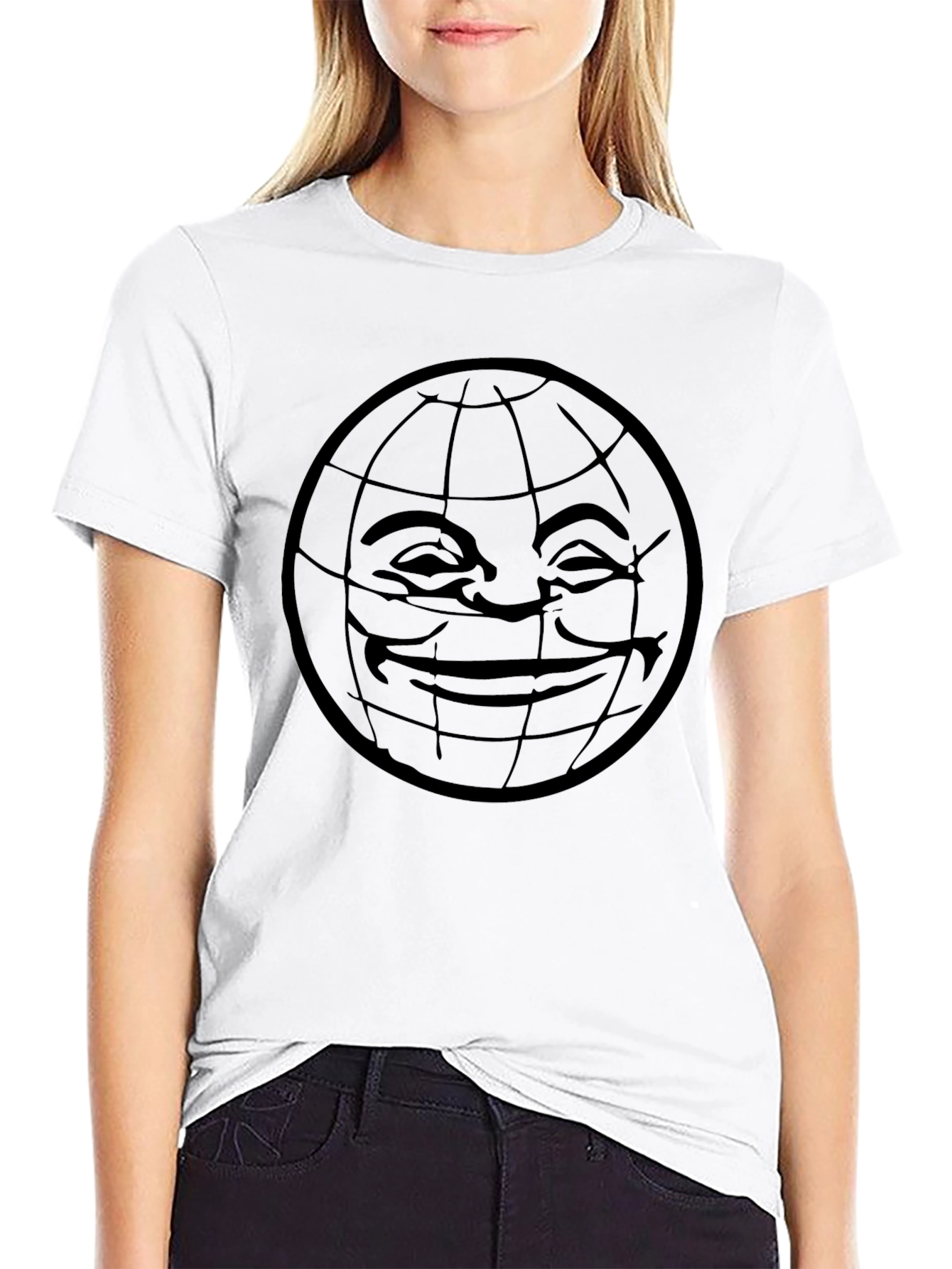 Smiley Globe Graphic Tee - Black Comfort Fit