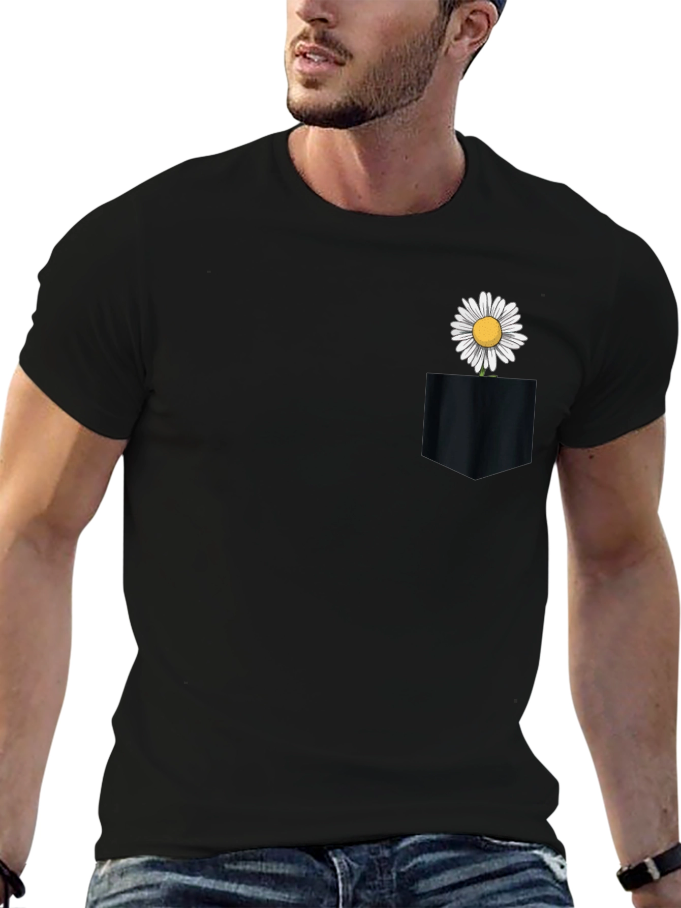 Daisy Pocket Tee - Black Cotton Casual