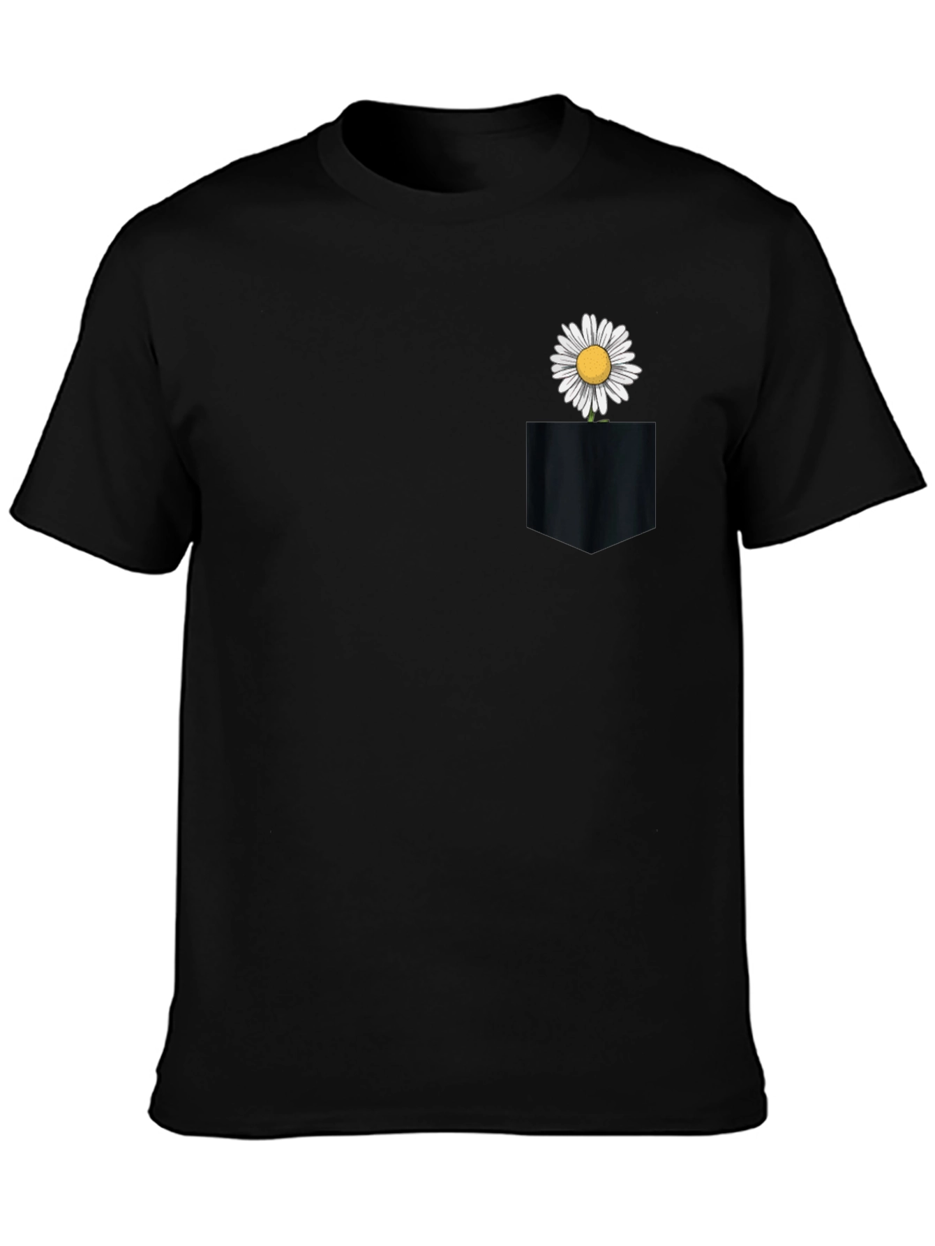 Daisy Pocket Tee - Black Cotton Casual