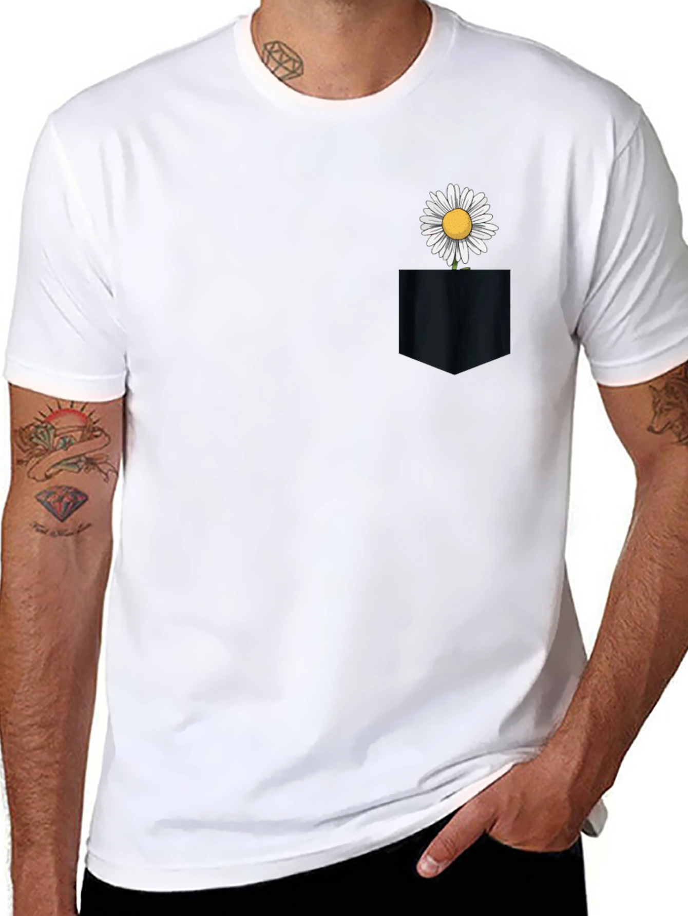 Daisy Pocket Tee - Black Cotton Casual