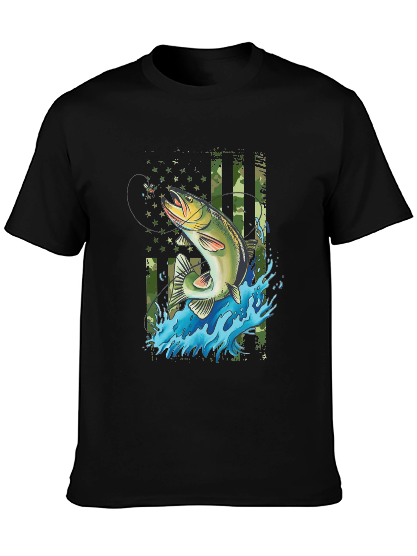 Fishing T-Shirt - American Flag Bass Design