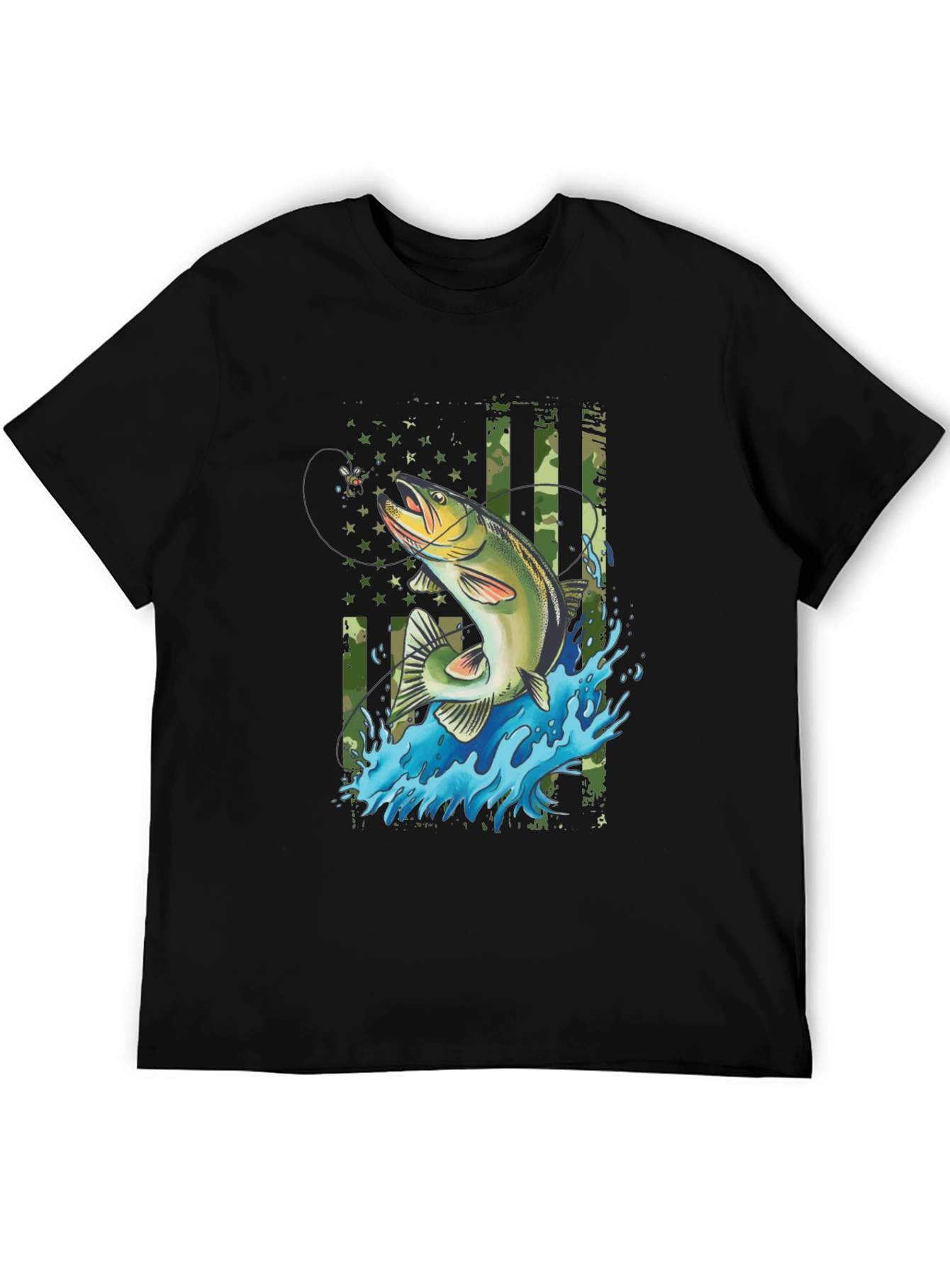 Fishing T-Shirt - American Flag Bass Design