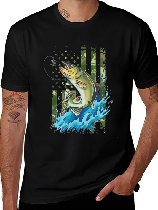 Fishing T-Shirt - American Flag Bass Design