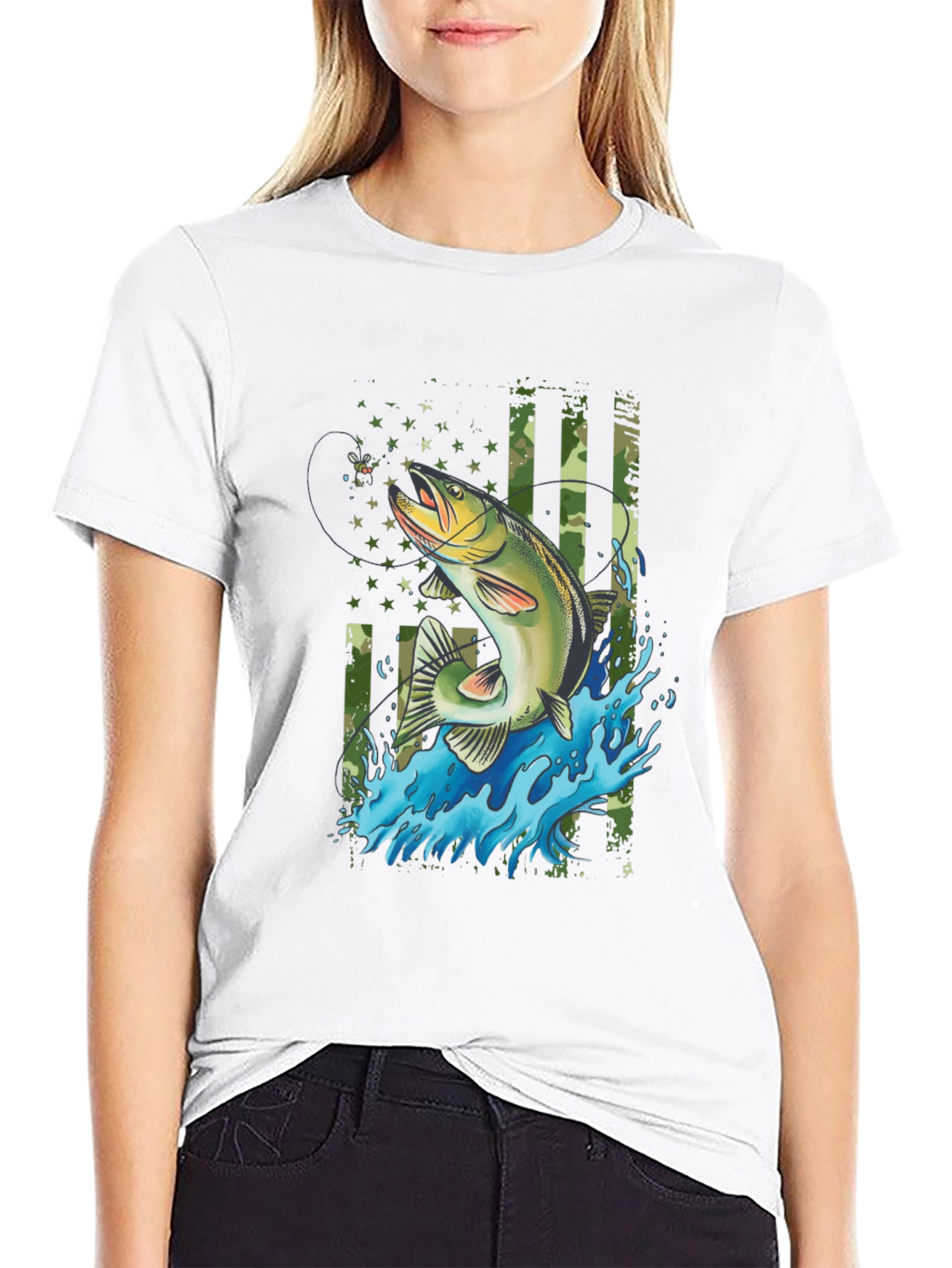 Fishing T-Shirt - American Flag Bass Design
