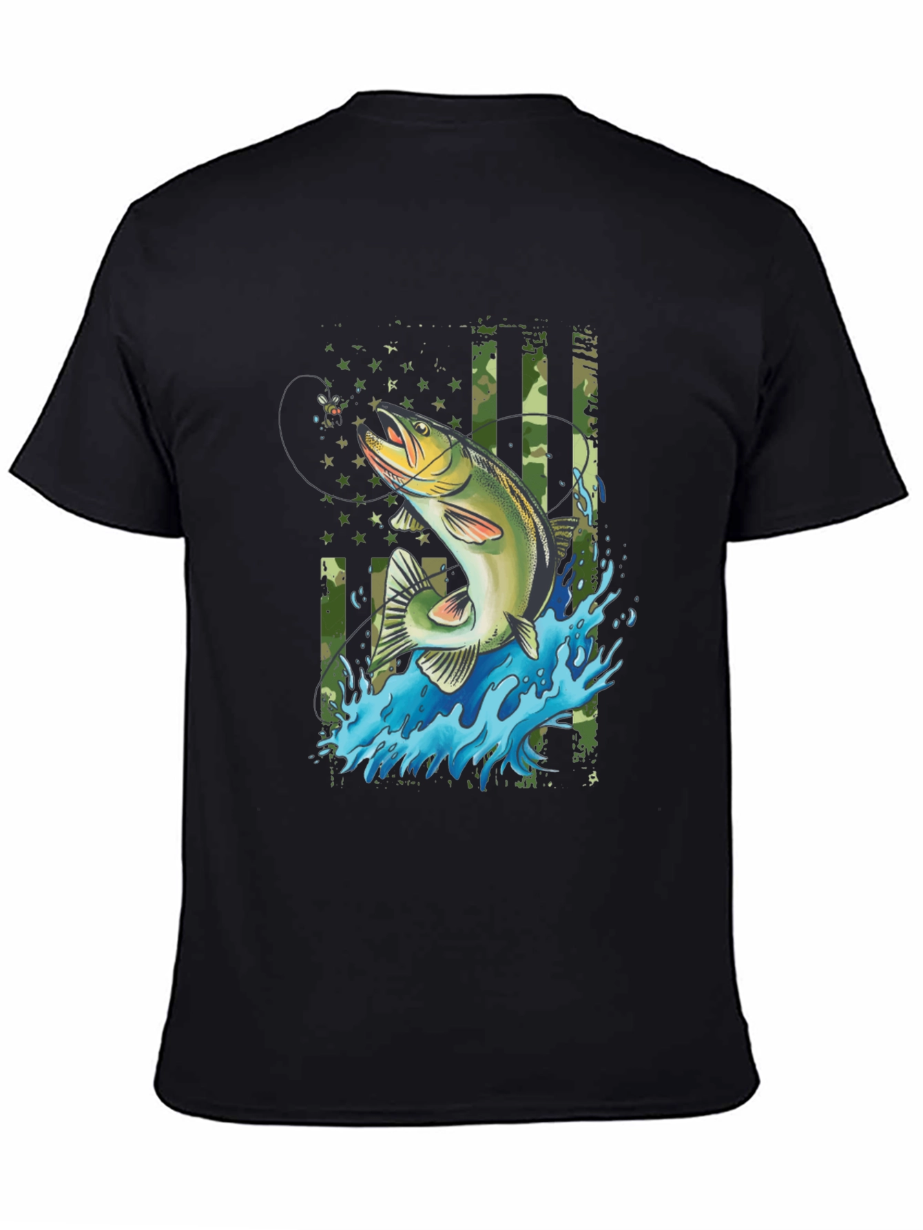 Fishing T-Shirt - American Flag Bass Design