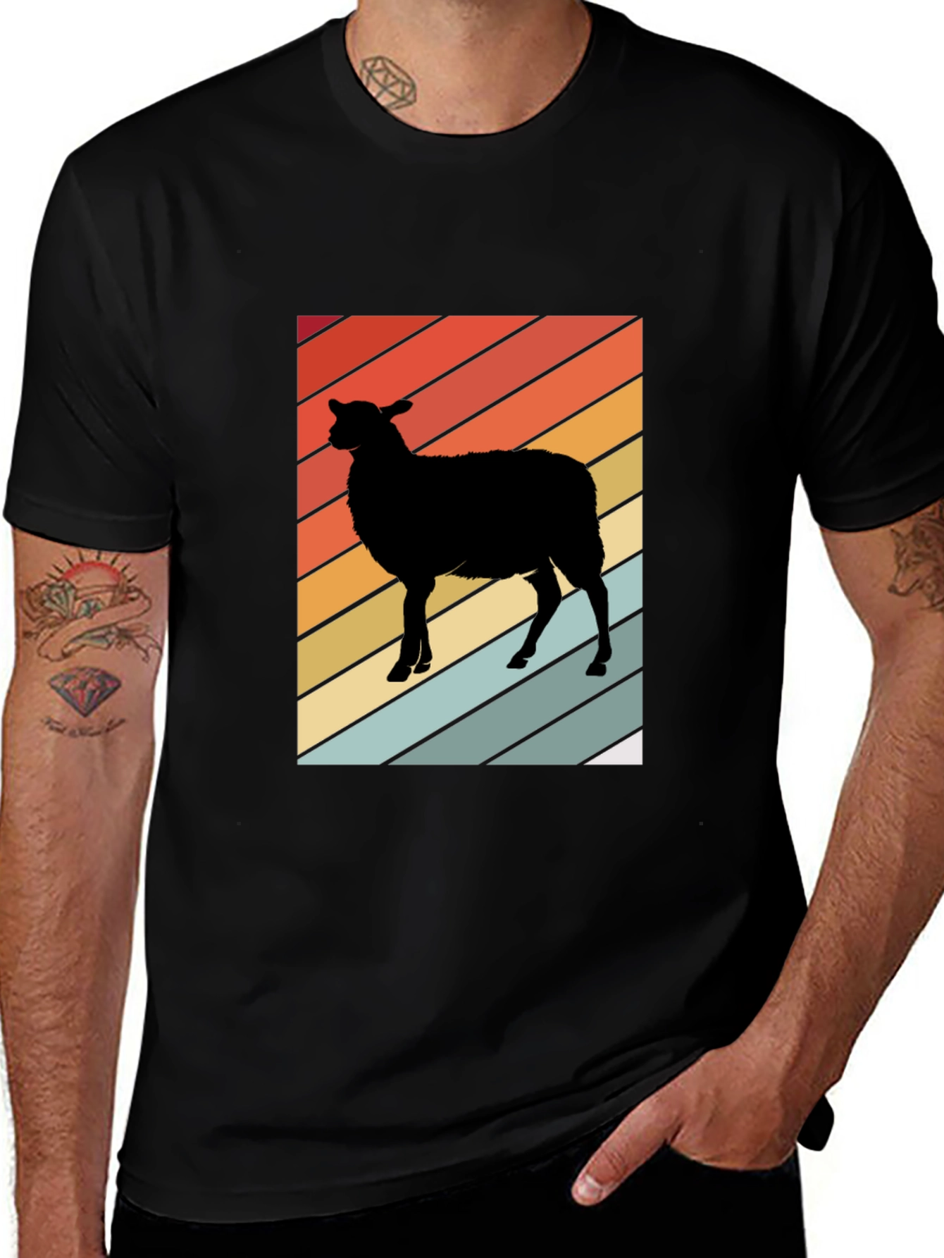 Retro Sheep Graphic Tee - Mens Black T-Shirt