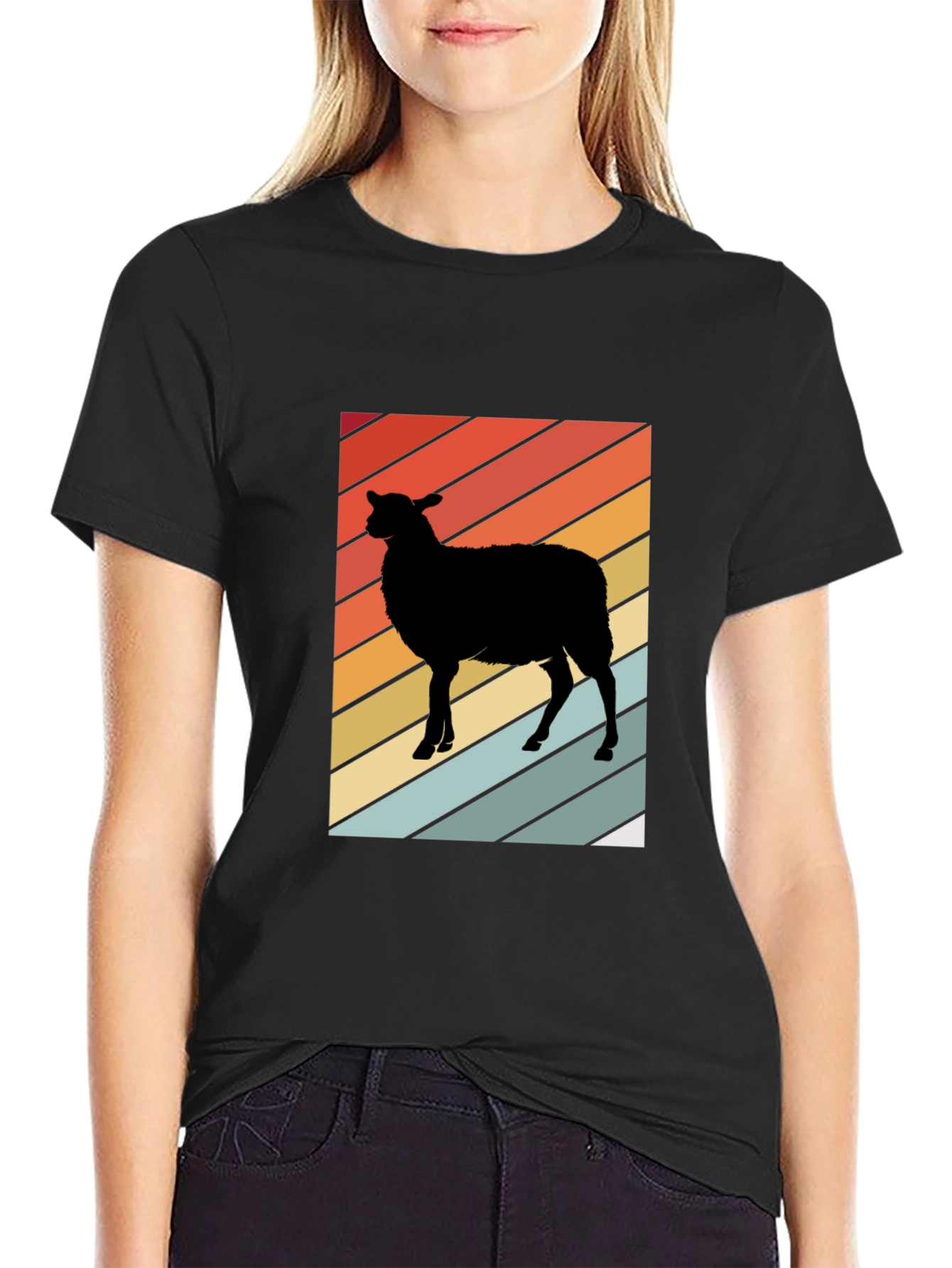 Retro Sheep Graphic Tee - Mens Black T-Shirt