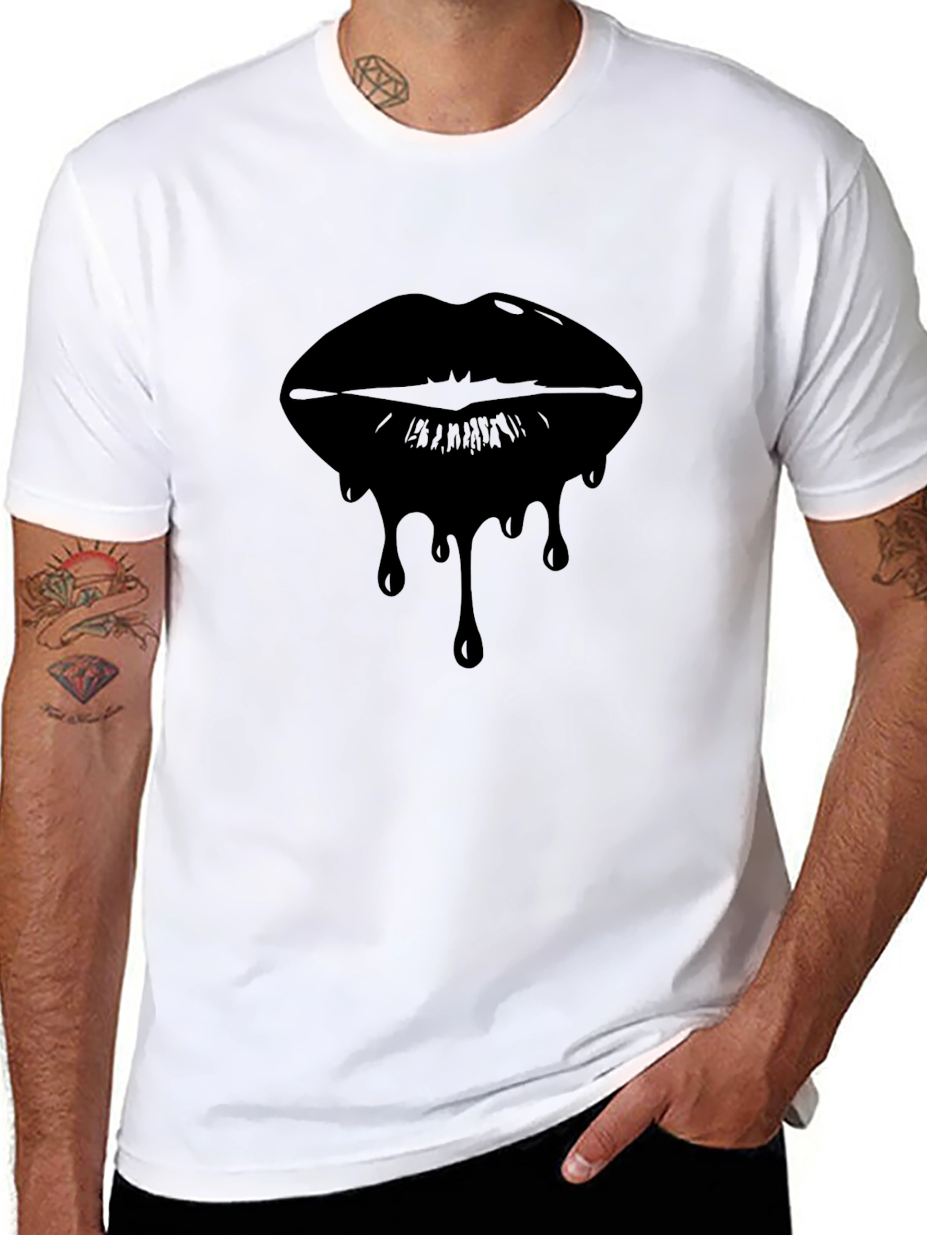 Dripping Lips Graphic Tee - Modern Black T-Shirt