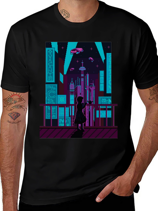 Retro Pixel Cyberpunk City T-Shirt