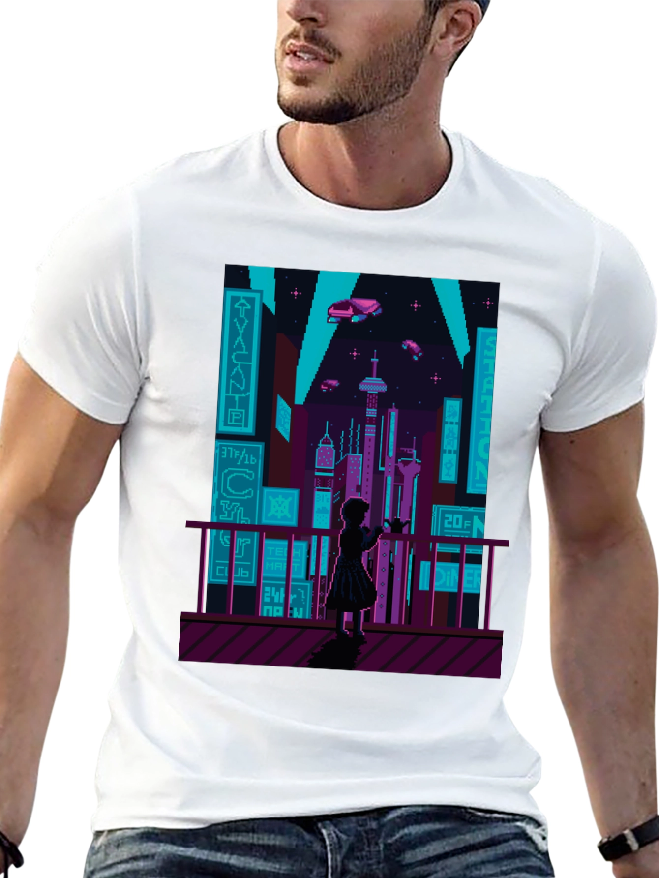 Retro Pixel Cyberpunk City T-Shirt