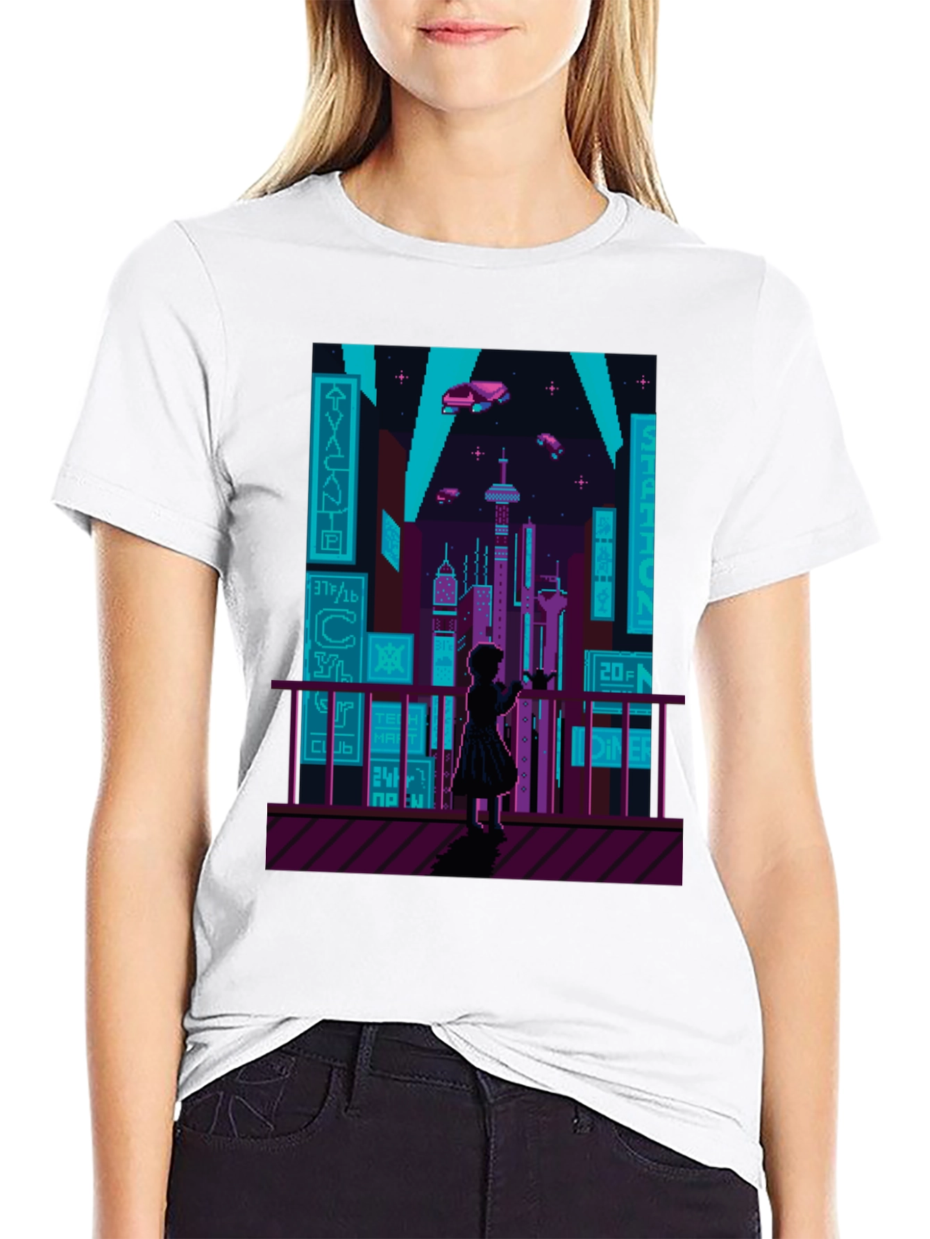 Retro Pixel Cyberpunk City T-Shirt