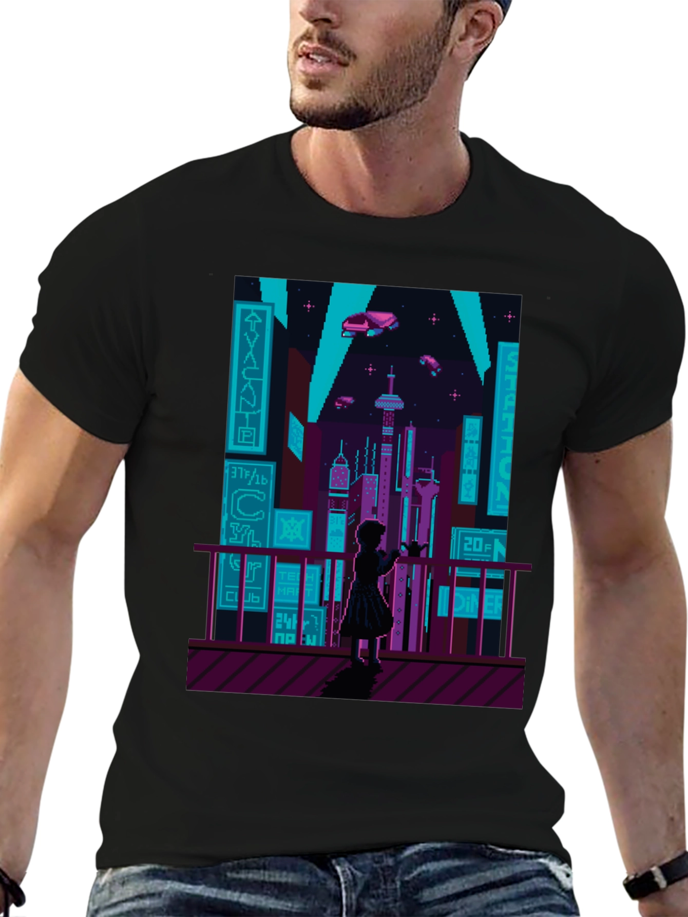 Retro Pixel Cyberpunk City T-Shirt