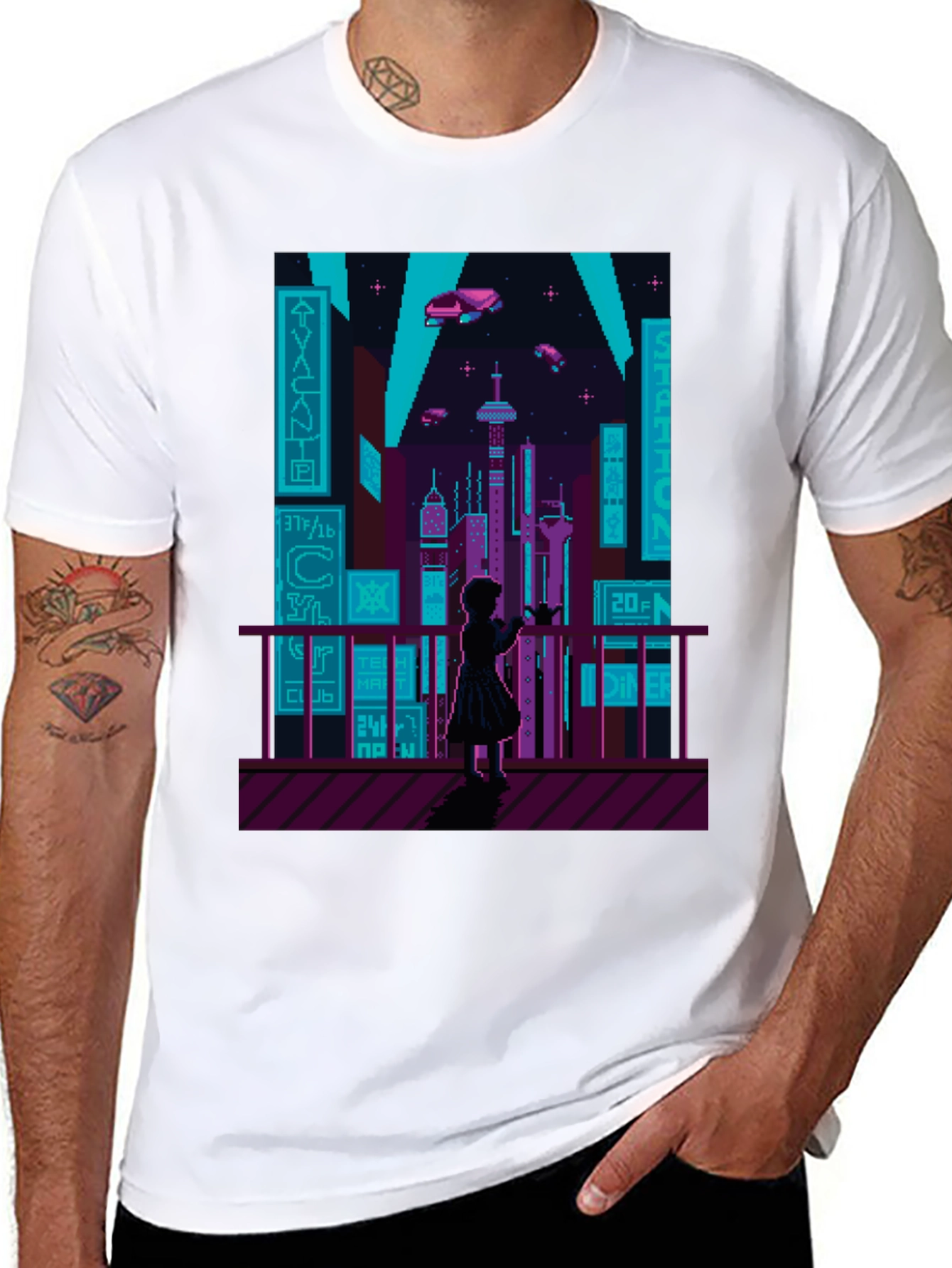 Retro Pixel Cyberpunk City T-Shirt