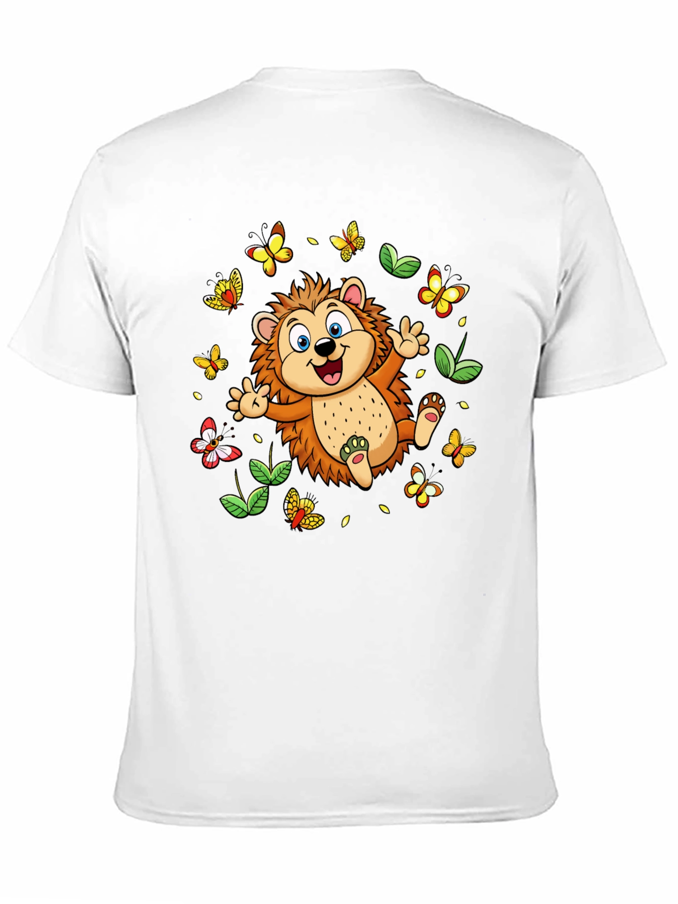 Cute Hedgehog & Butterflies Black T-Shirt