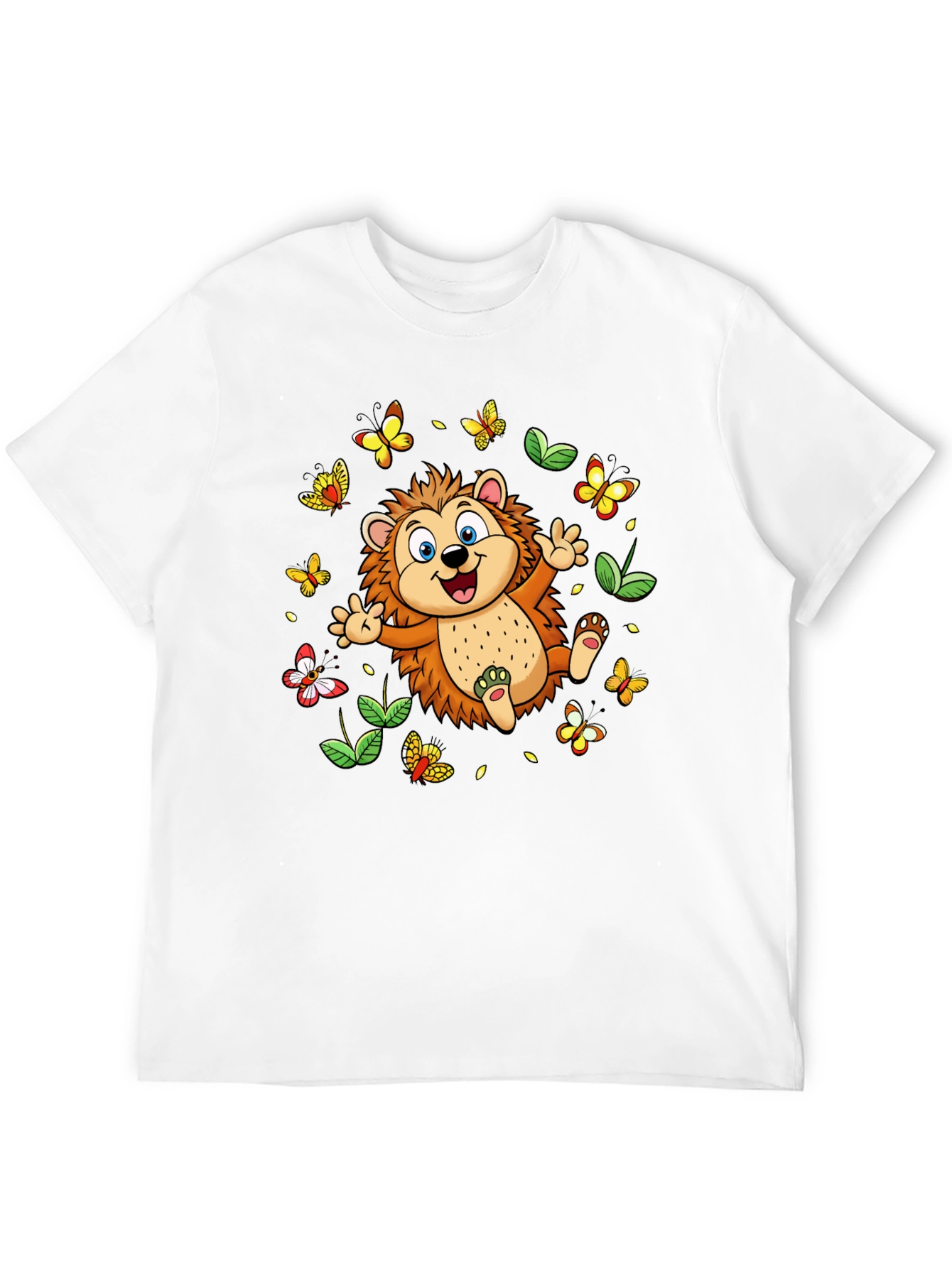 Cute Hedgehog & Butterflies Black T-Shirt