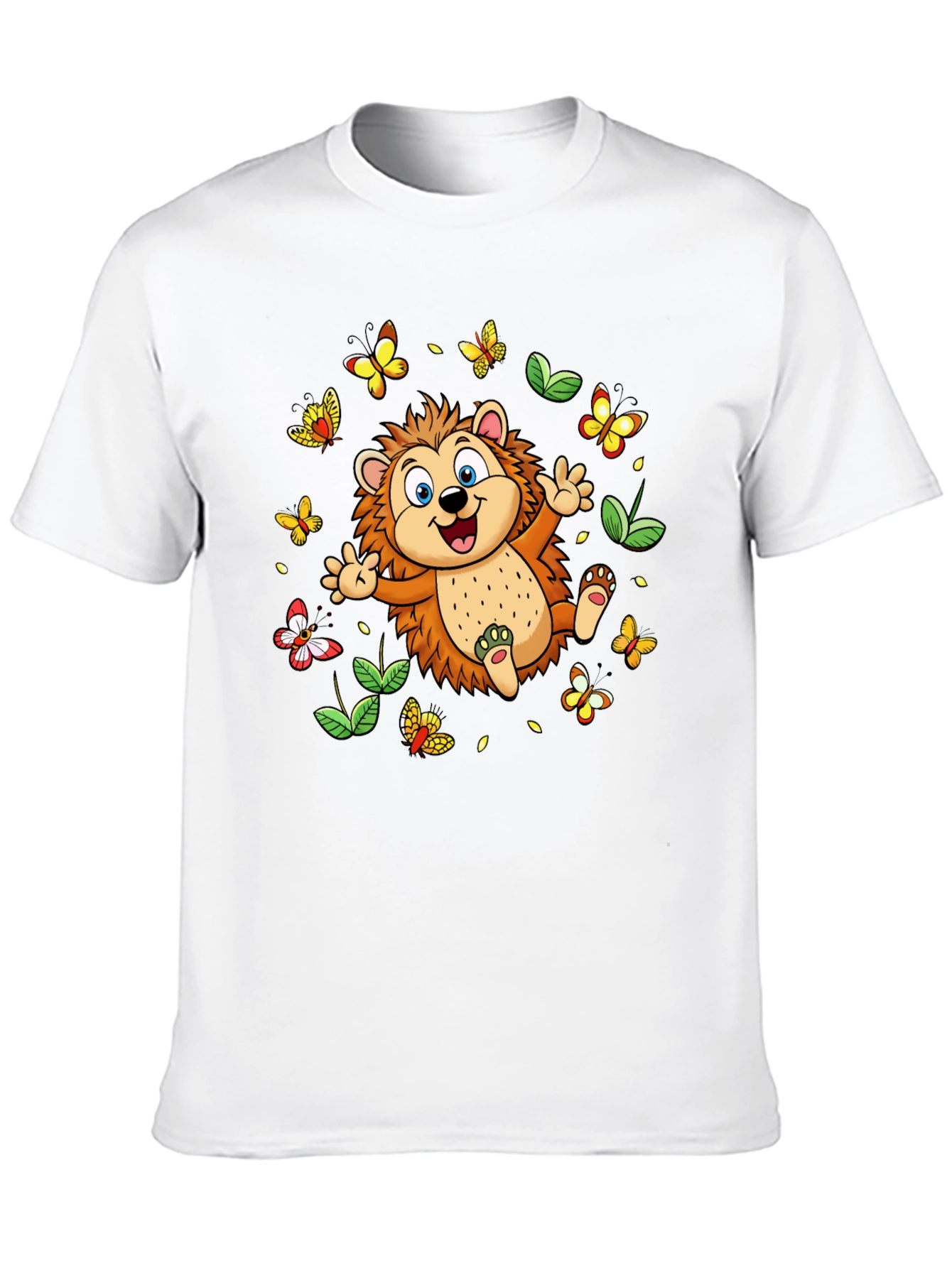 Cute Hedgehog & Butterflies Black T-Shirt