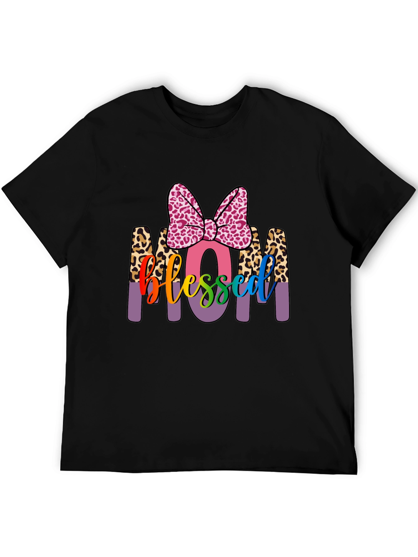 Blessed Mom T-Shirt with Leopard Print Accents