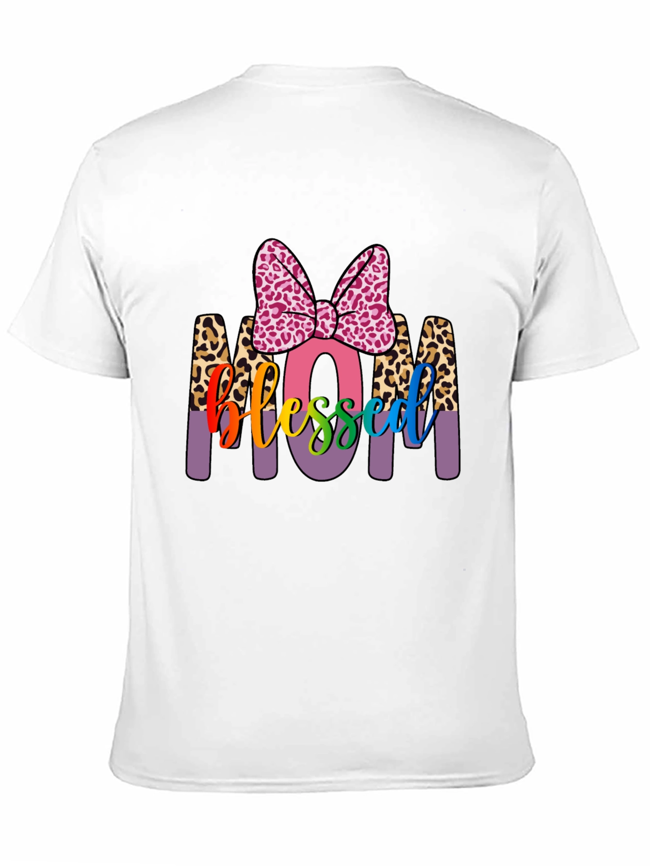 Blessed Mom T-Shirt with Leopard Print Accents