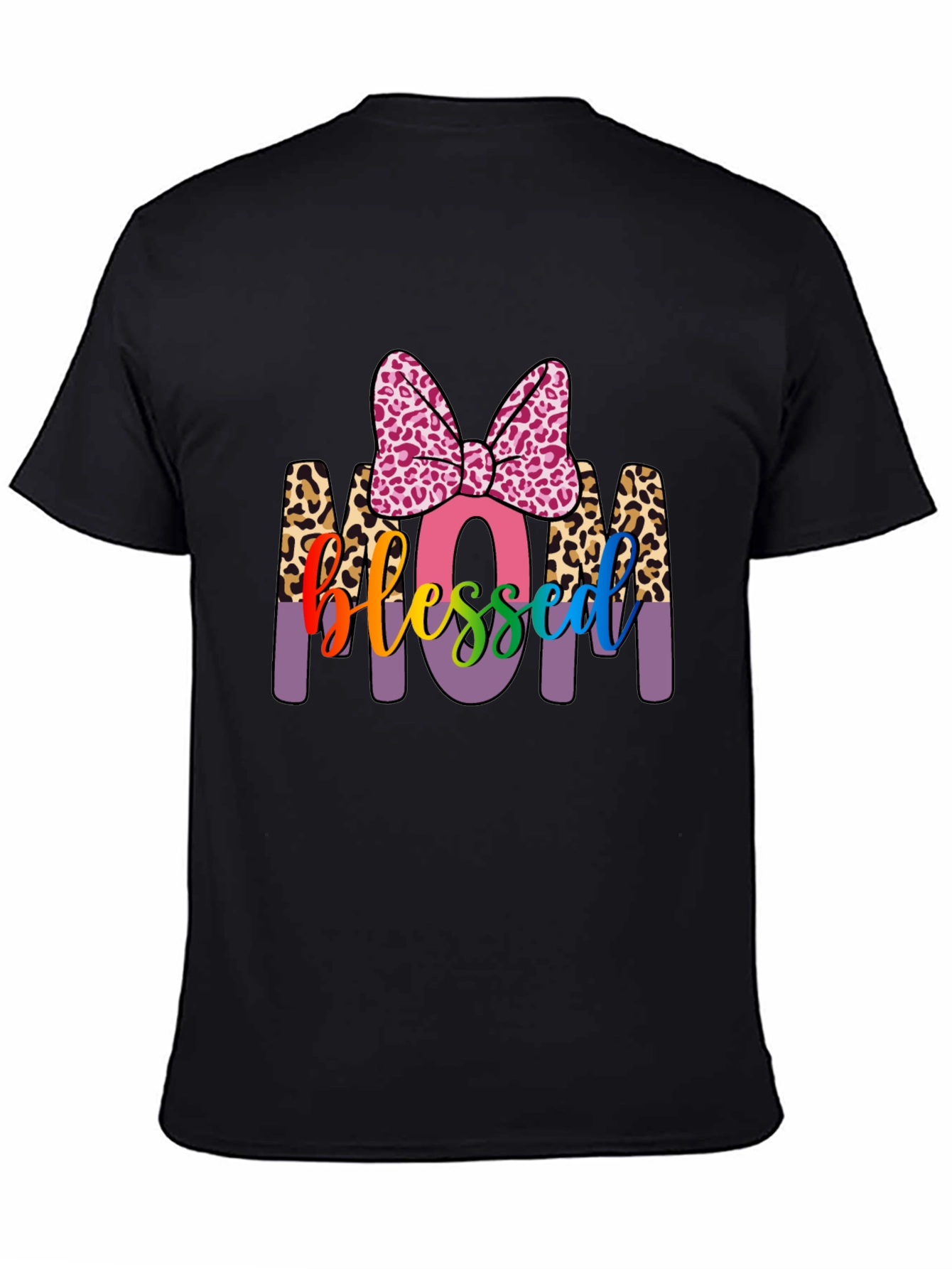 Blessed Mom T-Shirt with Leopard Print Accents