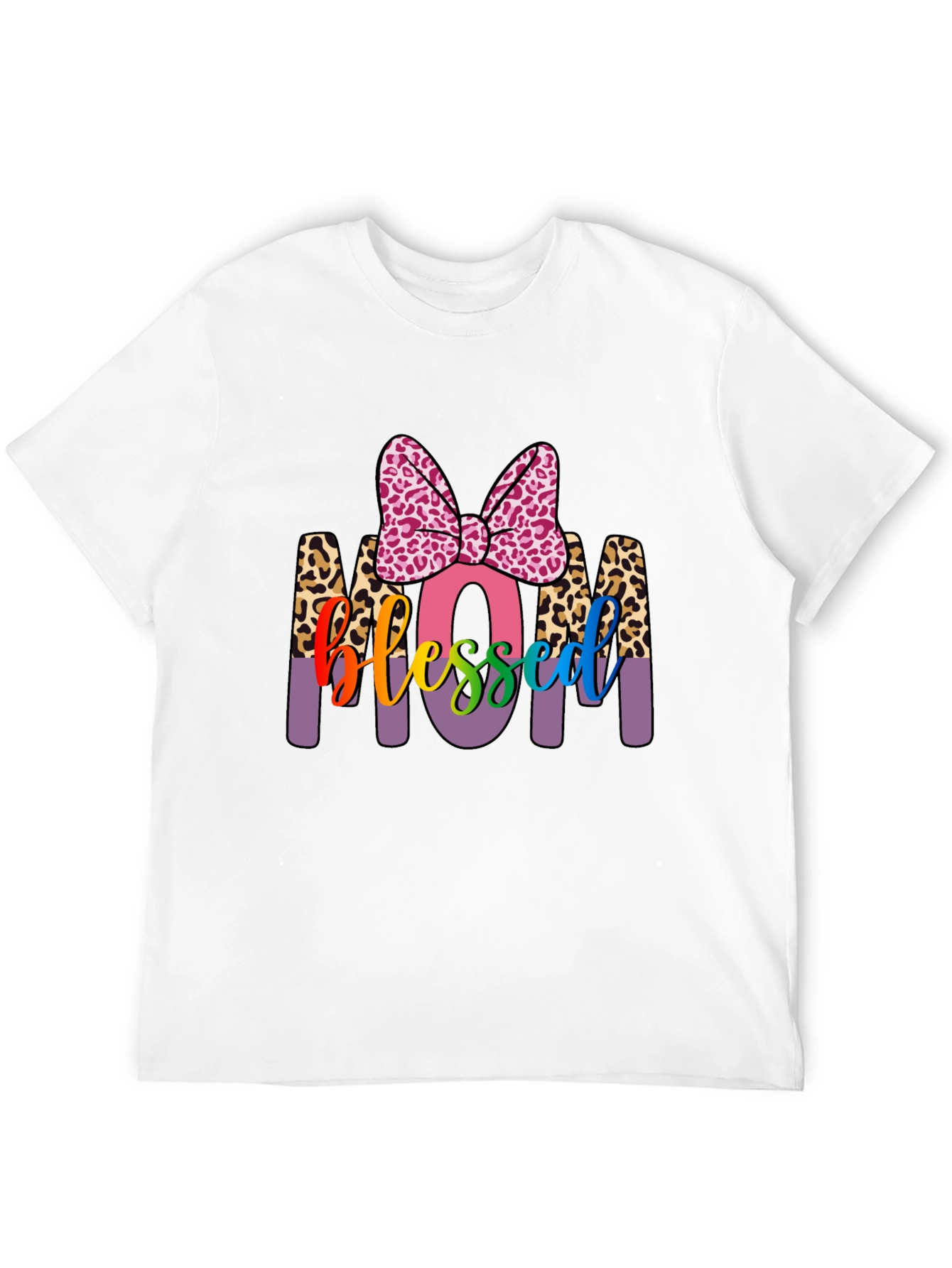 Blessed Mom T-Shirt with Leopard Print Accents