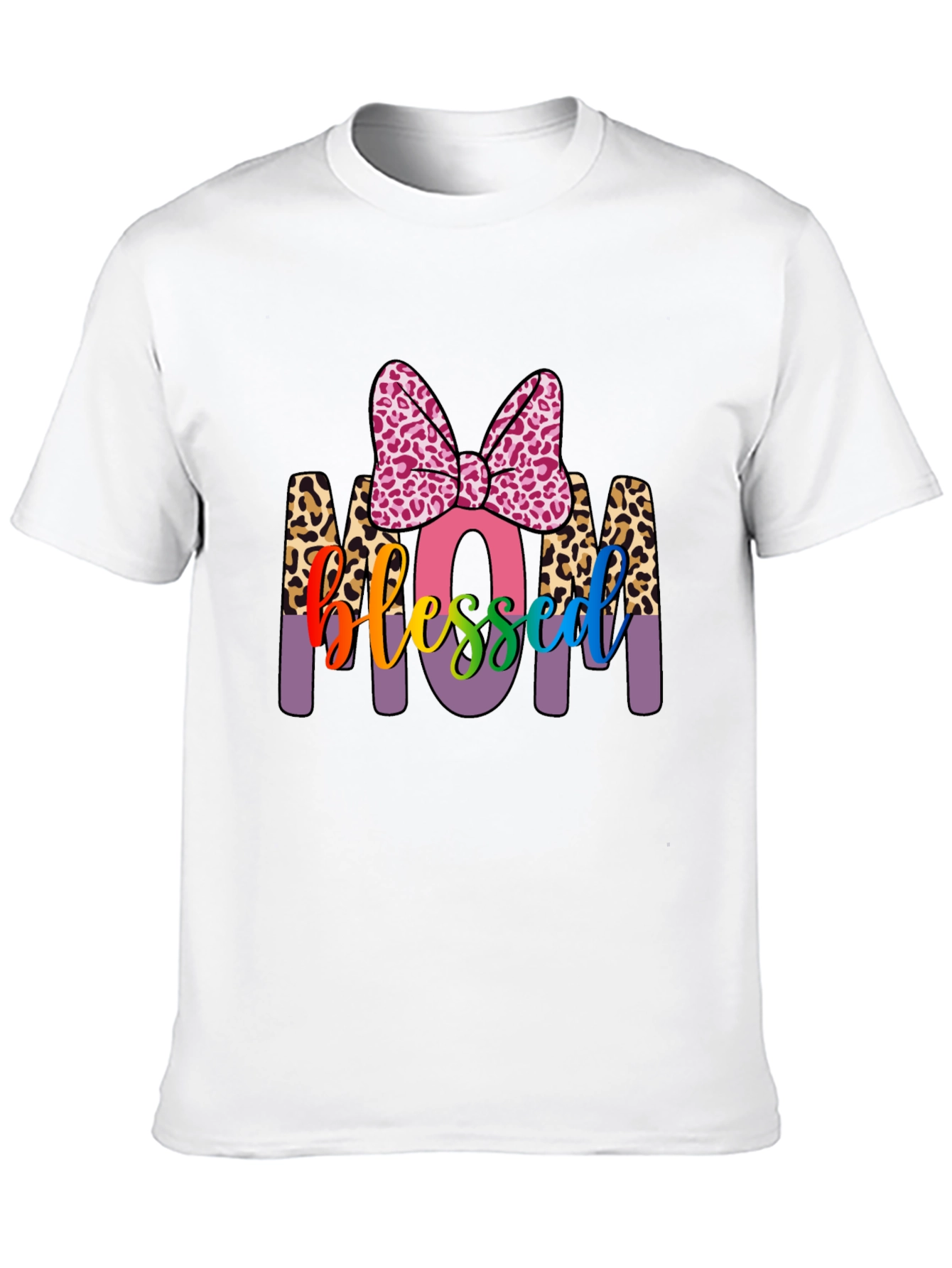 Blessed Mom T-Shirt with Leopard Print Accents