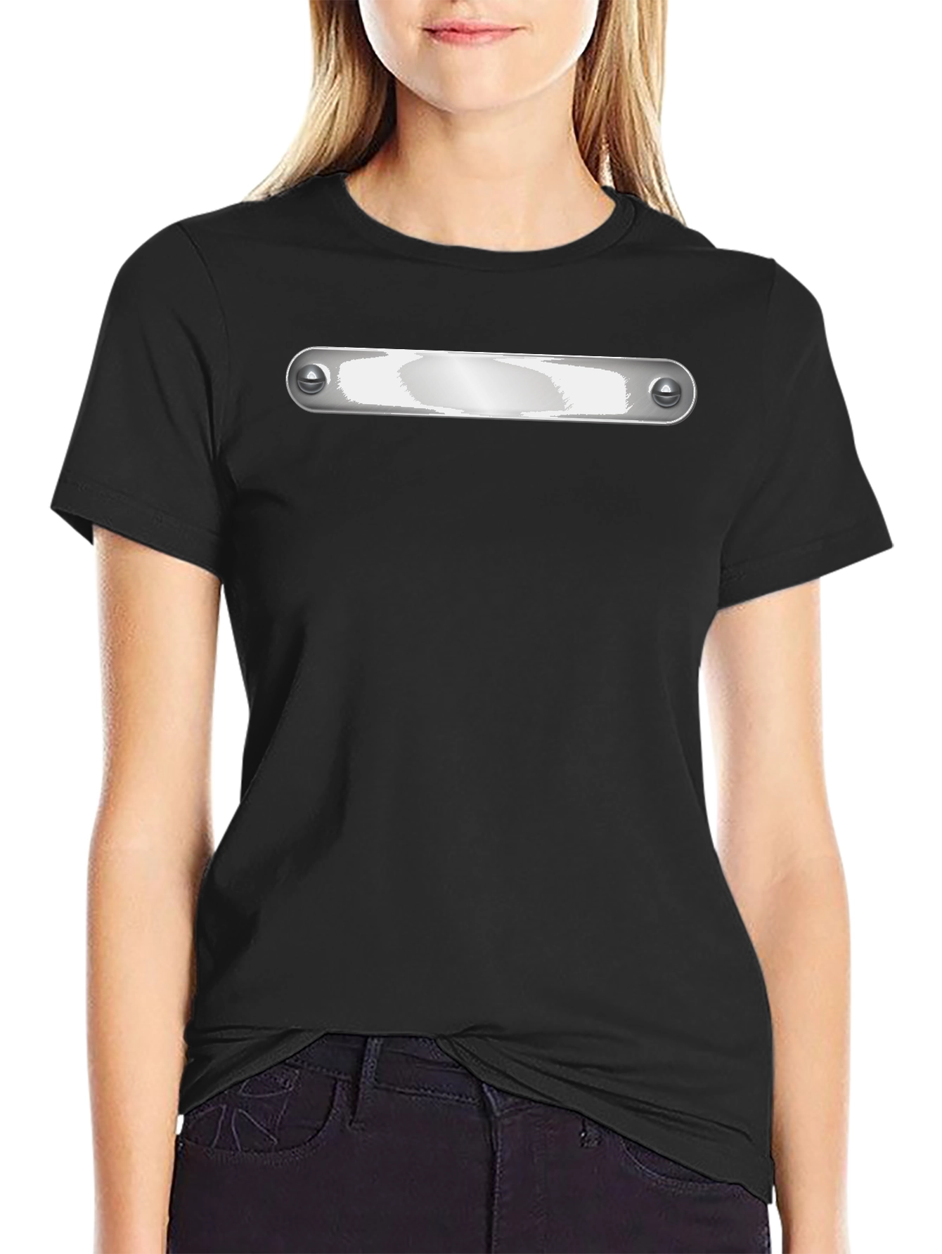 Black Graphic Tee - Metallic Plate Design