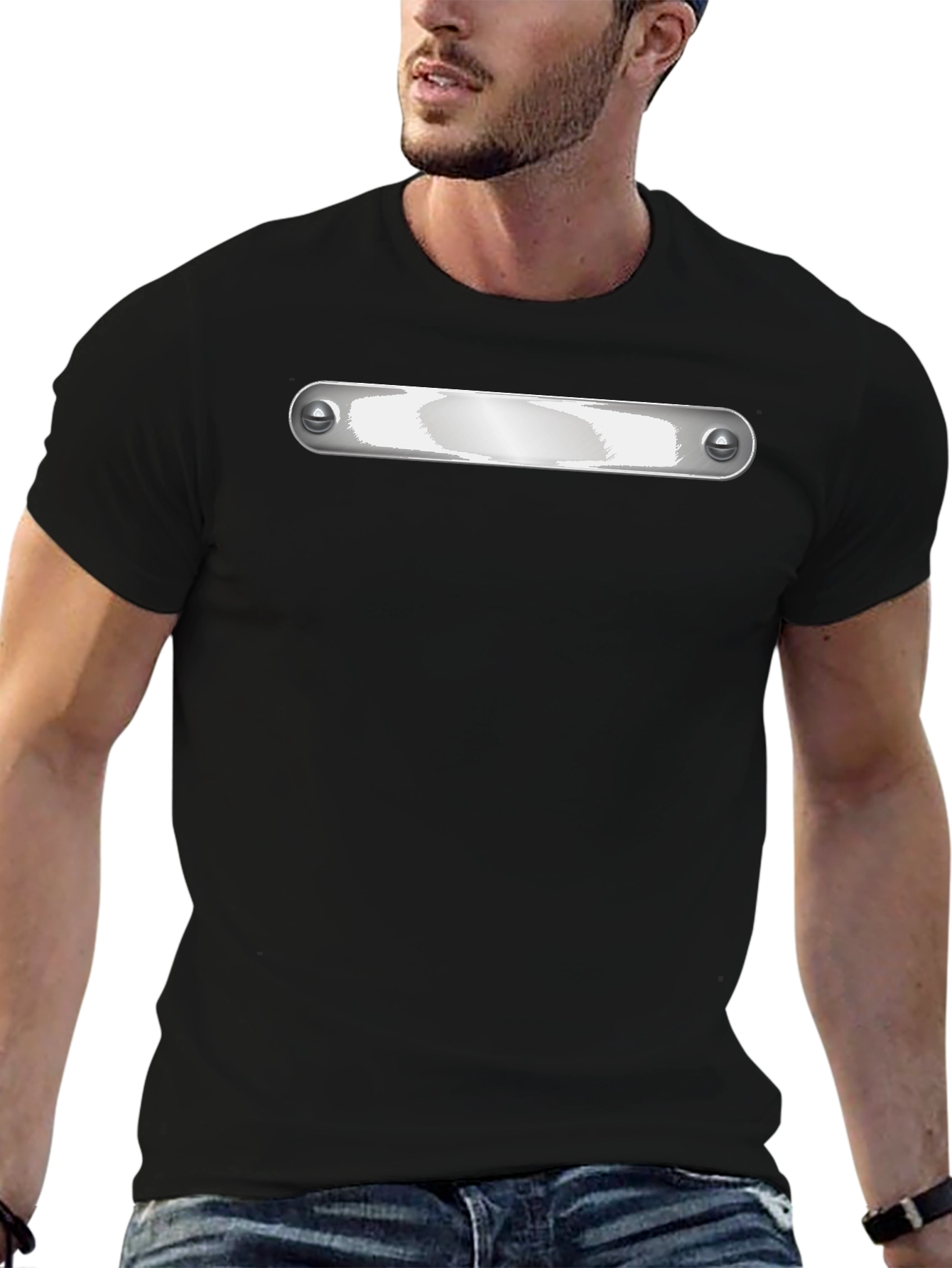Black Graphic Tee - Metallic Plate Design