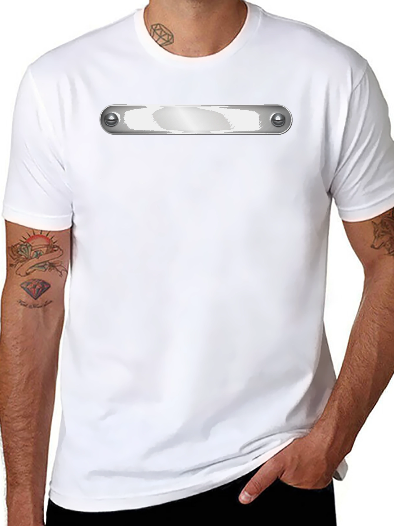 Black Graphic Tee - Metallic Plate Design
