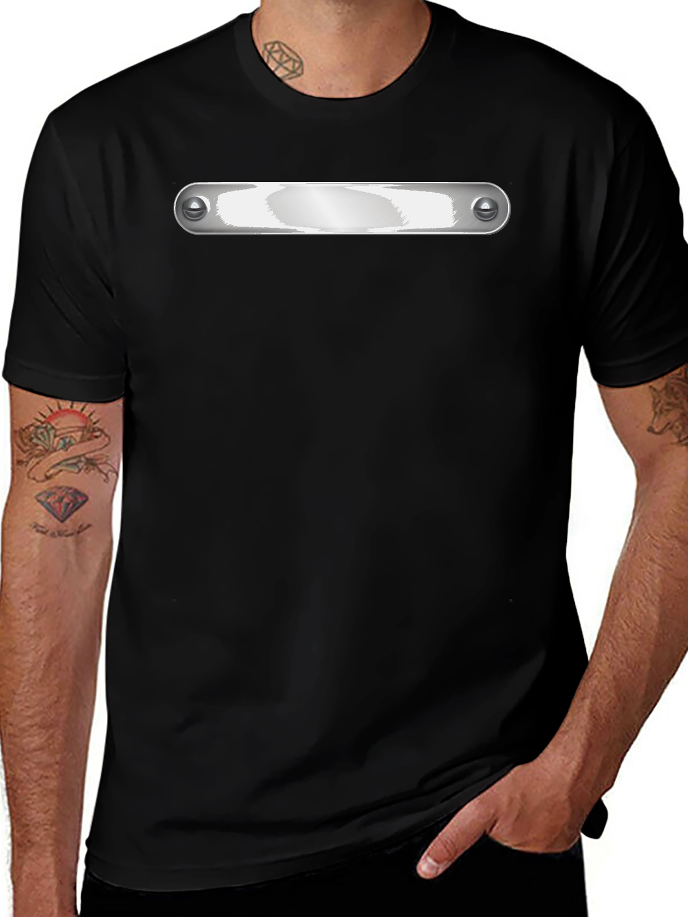Black Graphic Tee - Metallic Plate Design