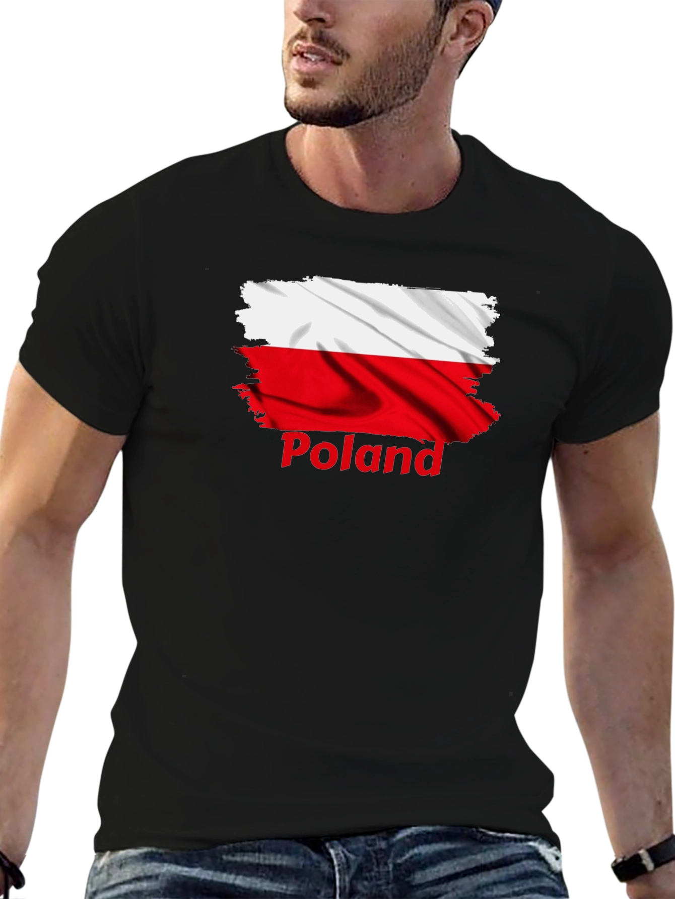 Poland Flag T-Shirt - Distressed Design Black Tee