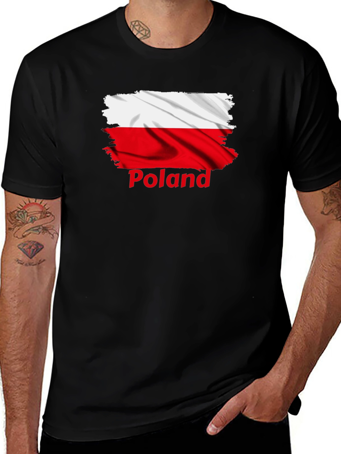Poland Flag T-Shirt - Distressed Design Black Tee