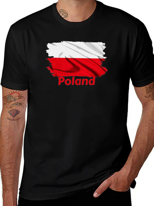 Poland Flag T-Shirt - Distressed Design Black Tee