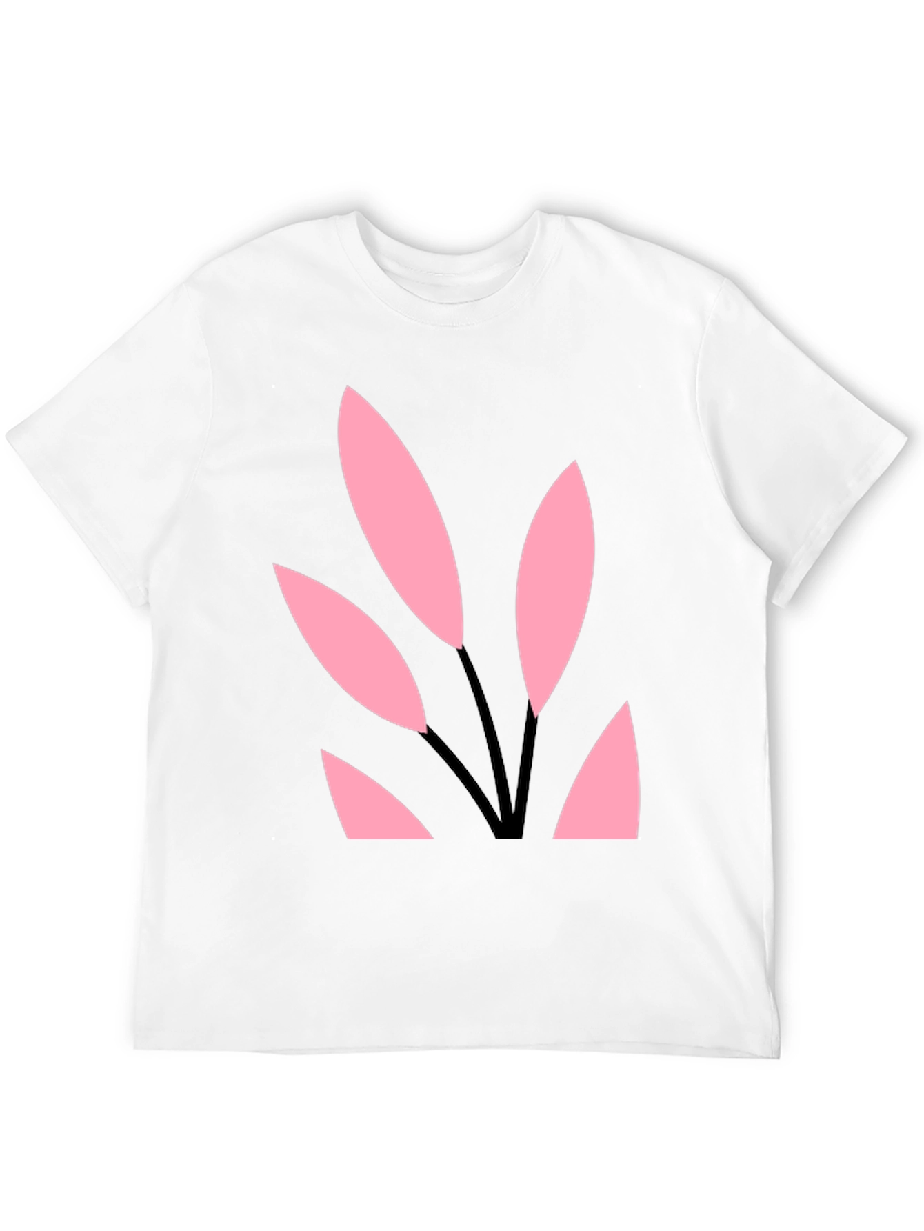 Black Tee with Abstract Pink Leaf Design