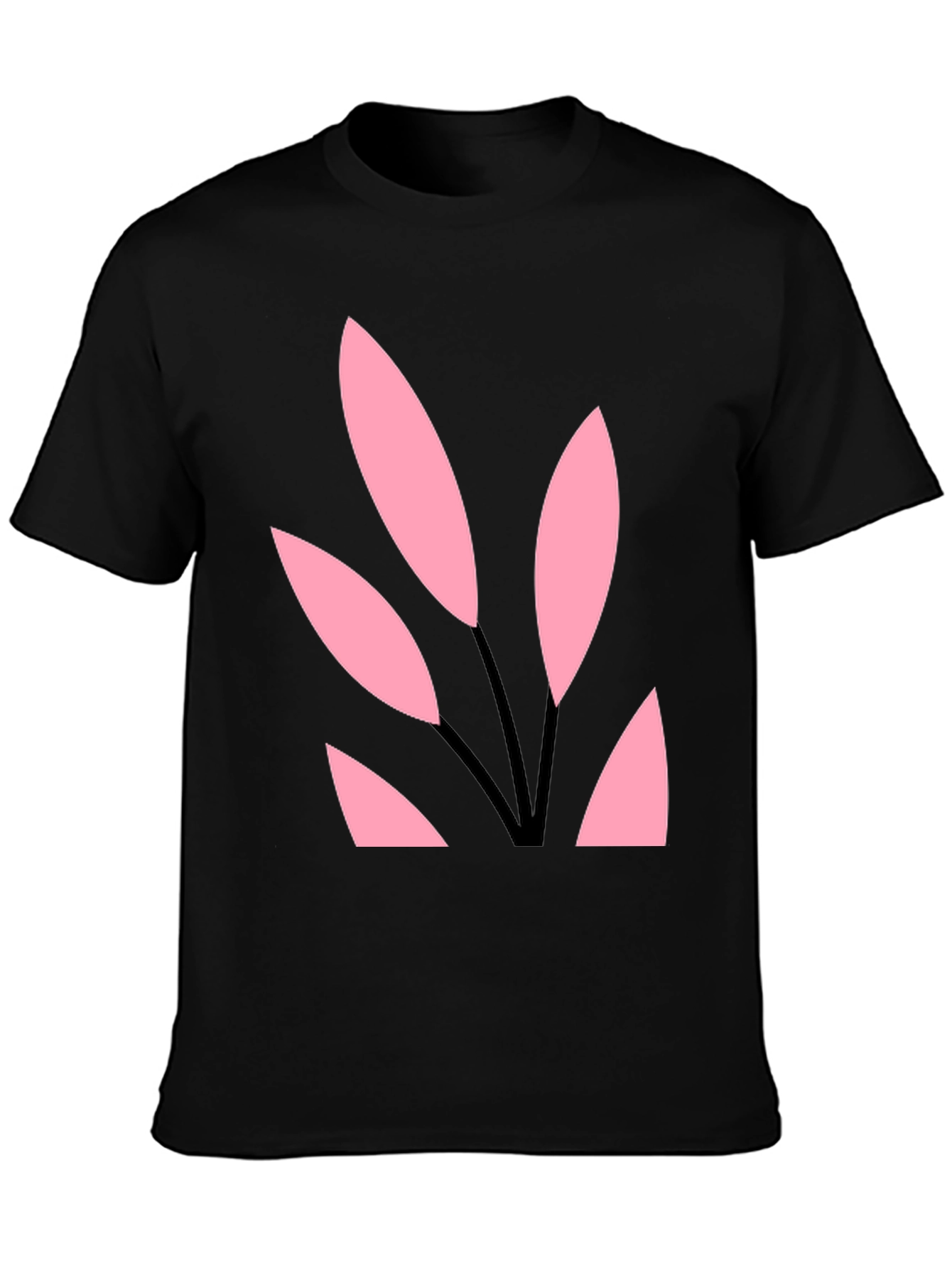 Black Tee with Abstract Pink Leaf Design