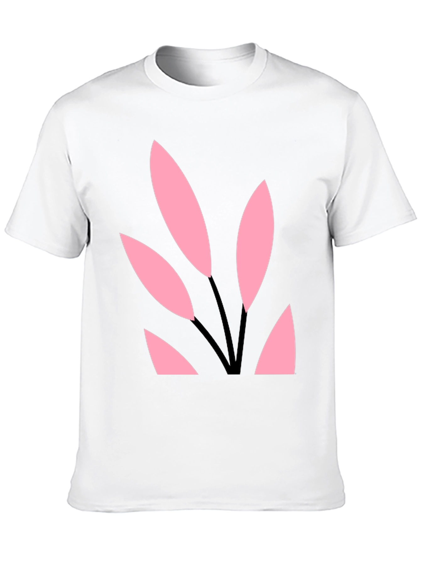 Black Tee with Abstract Pink Leaf Design