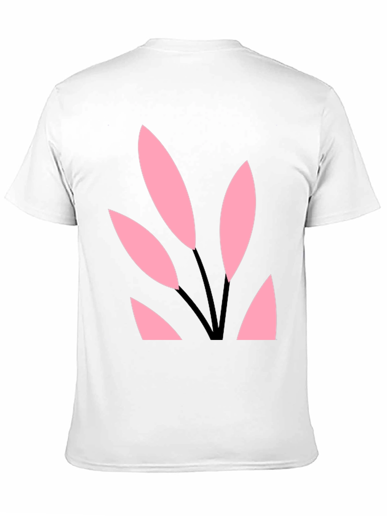 Black Tee with Abstract Pink Leaf Design