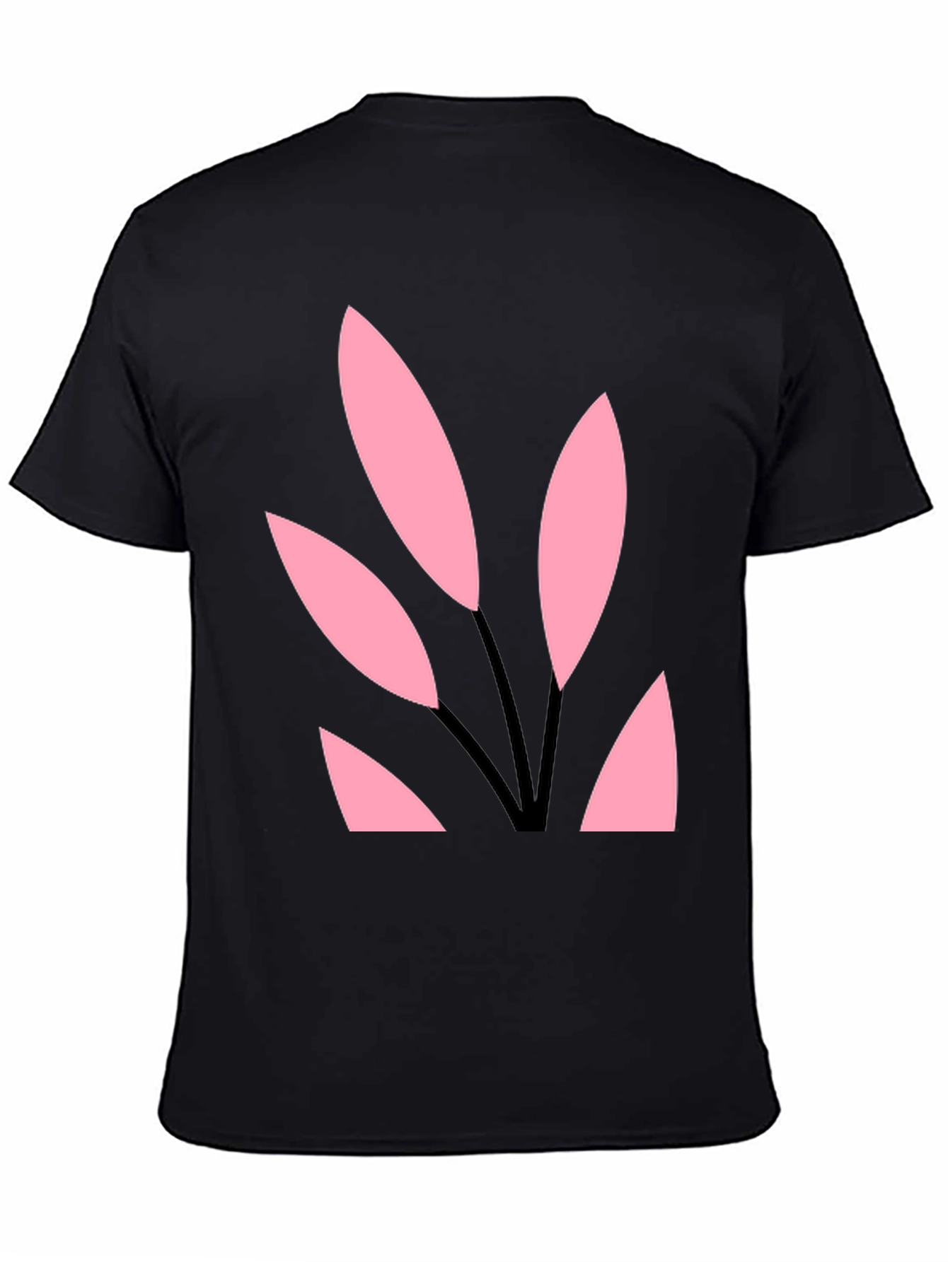 Black Tee with Abstract Pink Leaf Design